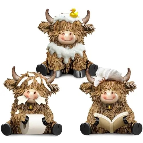 Halloween Highland Cow Statue Fall Cattle Figures 3D Highland Cattle Ornament Halloween Gift Christmas Gift Cute Decoration for Home, Halloween Party Season Decor, Housewarming Gift, Bathroom Decor, 2/3pcs