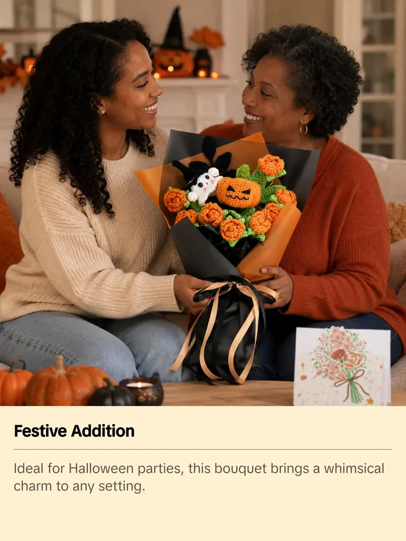 Handmade Crochet Flowers Bouquet Halloween Gift Pumpkin Ghost Bouquet Halloween Decor Gift for Her Friend Gift Forever Flowers Handmade Halloween Decoration