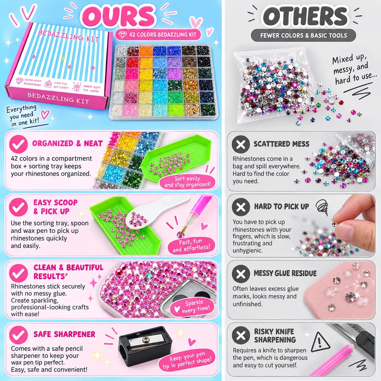 42000Pcs 42Colors 3mm Round Glitter Rhinestones Bedazzling Multi-Pack Kit - Nail Tech Supplies, Sufficient Quantity for Nail Art, DIY Crafts, Ultimate Creative Gift for Her,my bedazzles item,sohochic,bedazzler kit with rhinestones,sparkles,sohochic