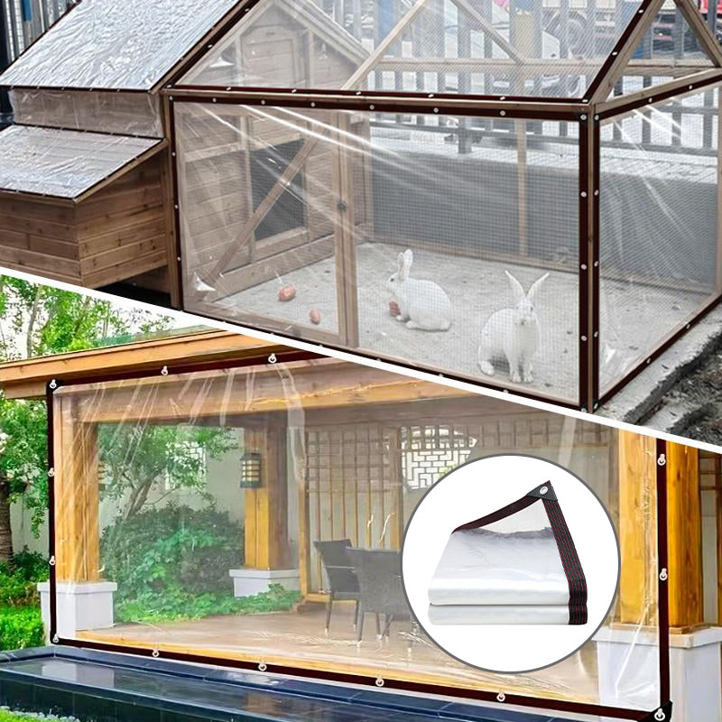 Transparent PE waterproof cover fitted to an outdoor structure