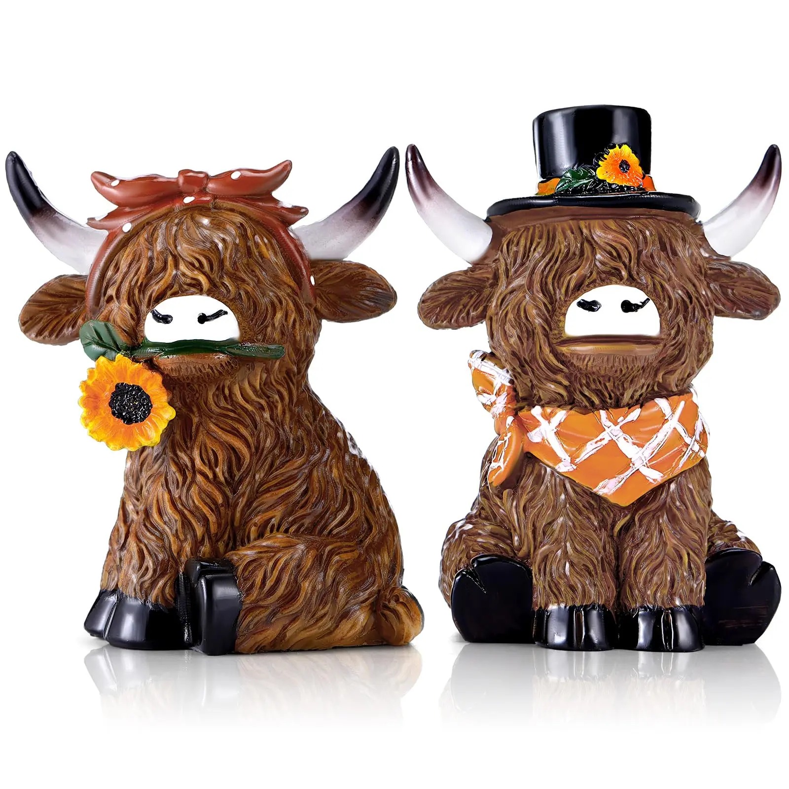 Halloween Highland Cow Statue Fall Cattle Figures 3D Highland Cattle Ornament Halloween Gift Christmas Gift Cute Decoration for Home, Halloween Party Season Decor, Housewarming Gift, Bathroom Decor, 2/3pcs