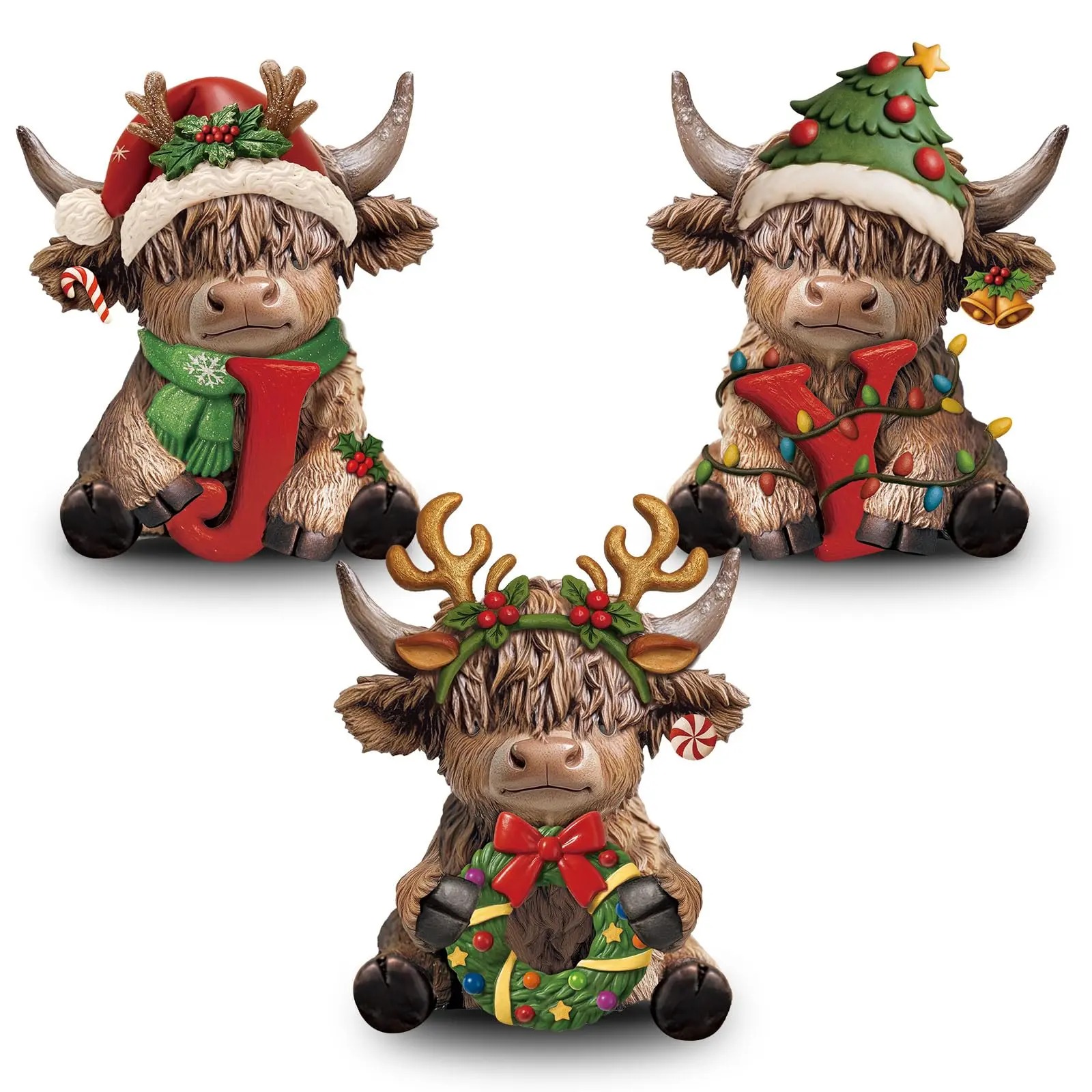 Halloween Highland Cow Statue Fall Cattle Figures 3D Highland Cattle Ornament Halloween Gift Christmas Gift Cute Decoration for Home, Halloween Party Season Decor, Housewarming Gift, Bathroom Decor, 2/3pcs