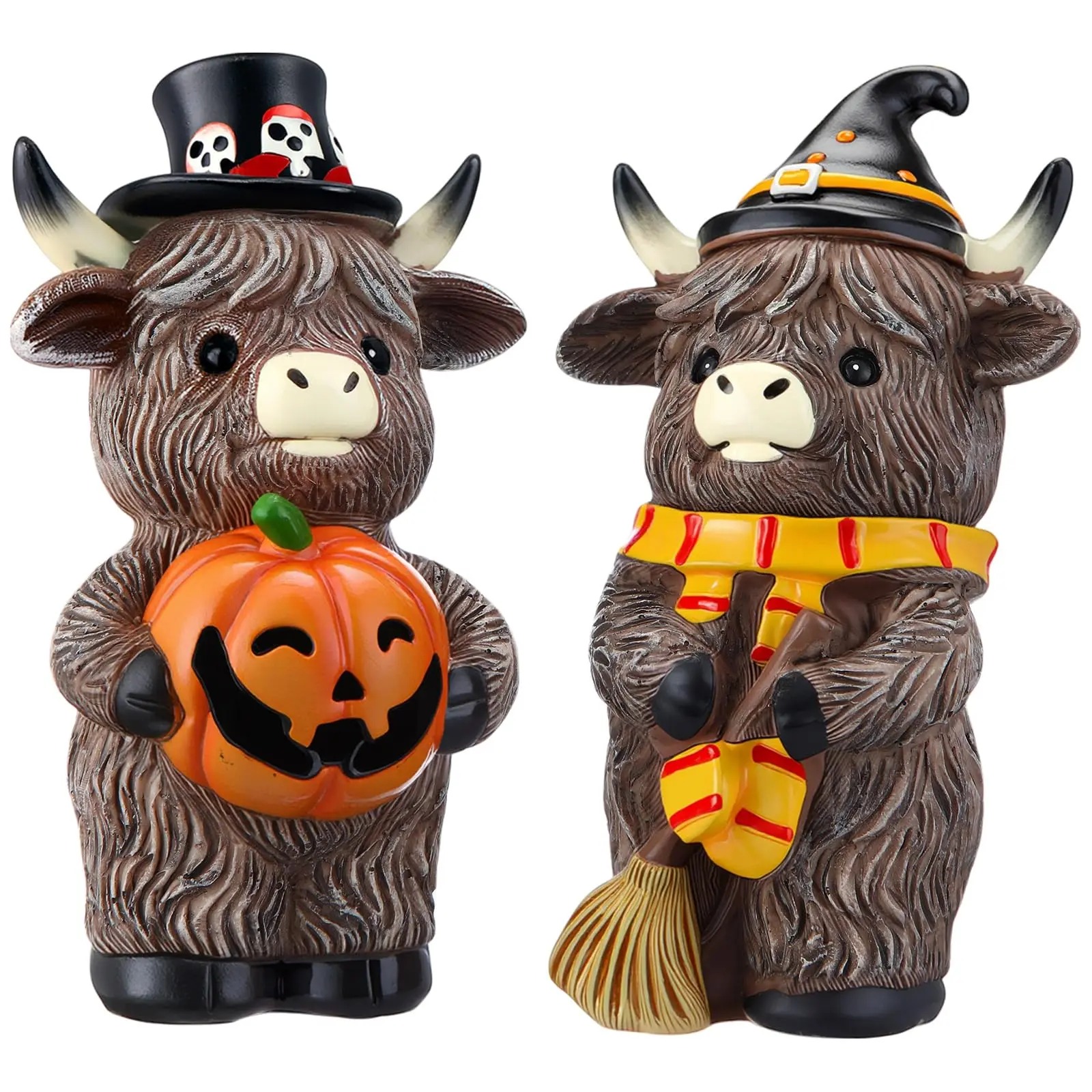 Halloween Highland Cow Statue Fall Cattle Figures 3D Highland Cattle Ornament Halloween Gift Christmas Gift Cute Decoration for Home, Halloween Party Season Decor, Housewarming Gift, Bathroom Decor, 2/3pcs