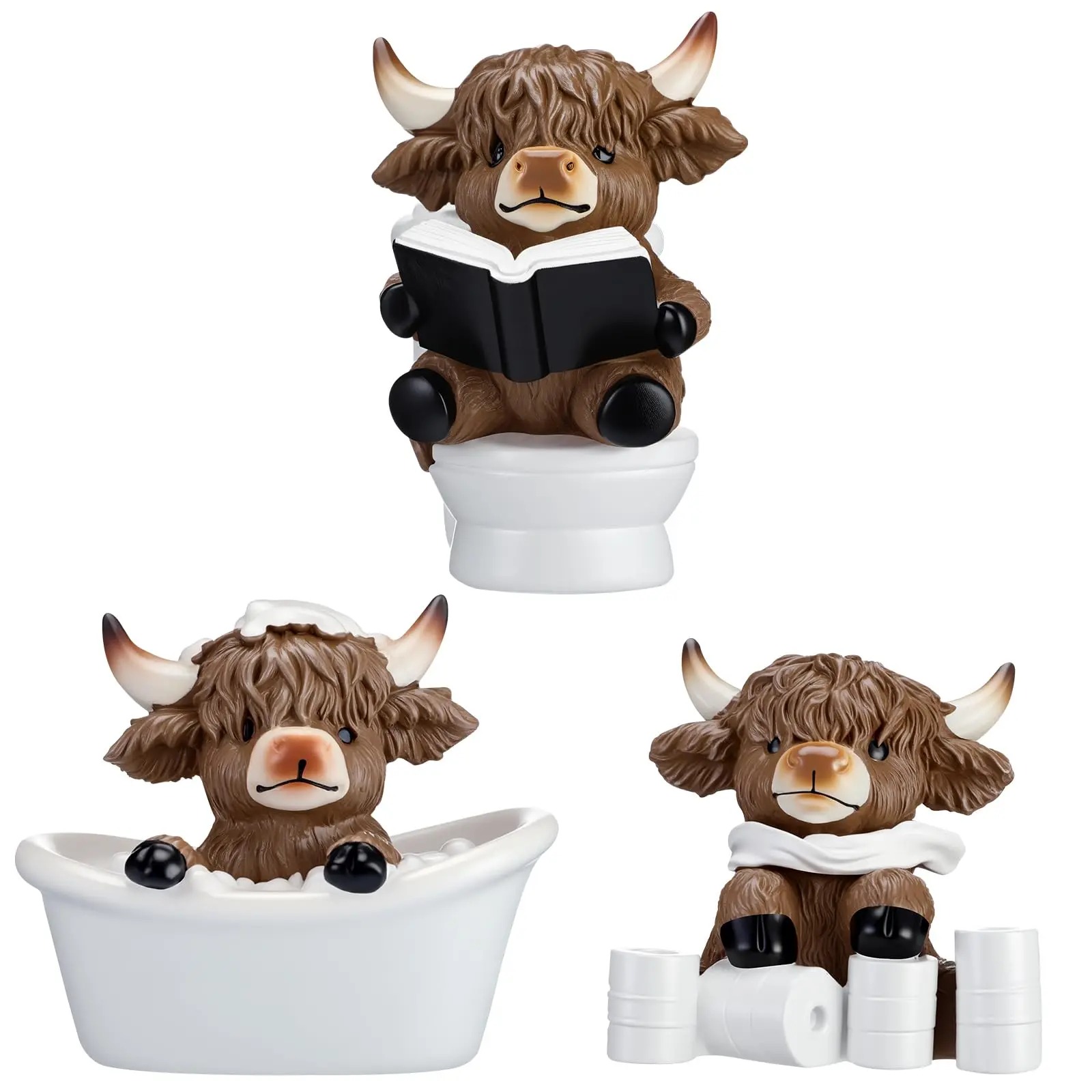 Halloween Highland Cow Statue Fall Cattle Figures 3D Highland Cattle Ornament Halloween Gift Christmas Gift Cute Decoration for Home, Halloween Party Season Decor, Housewarming Gift, Bathroom Decor, 2/3pcs