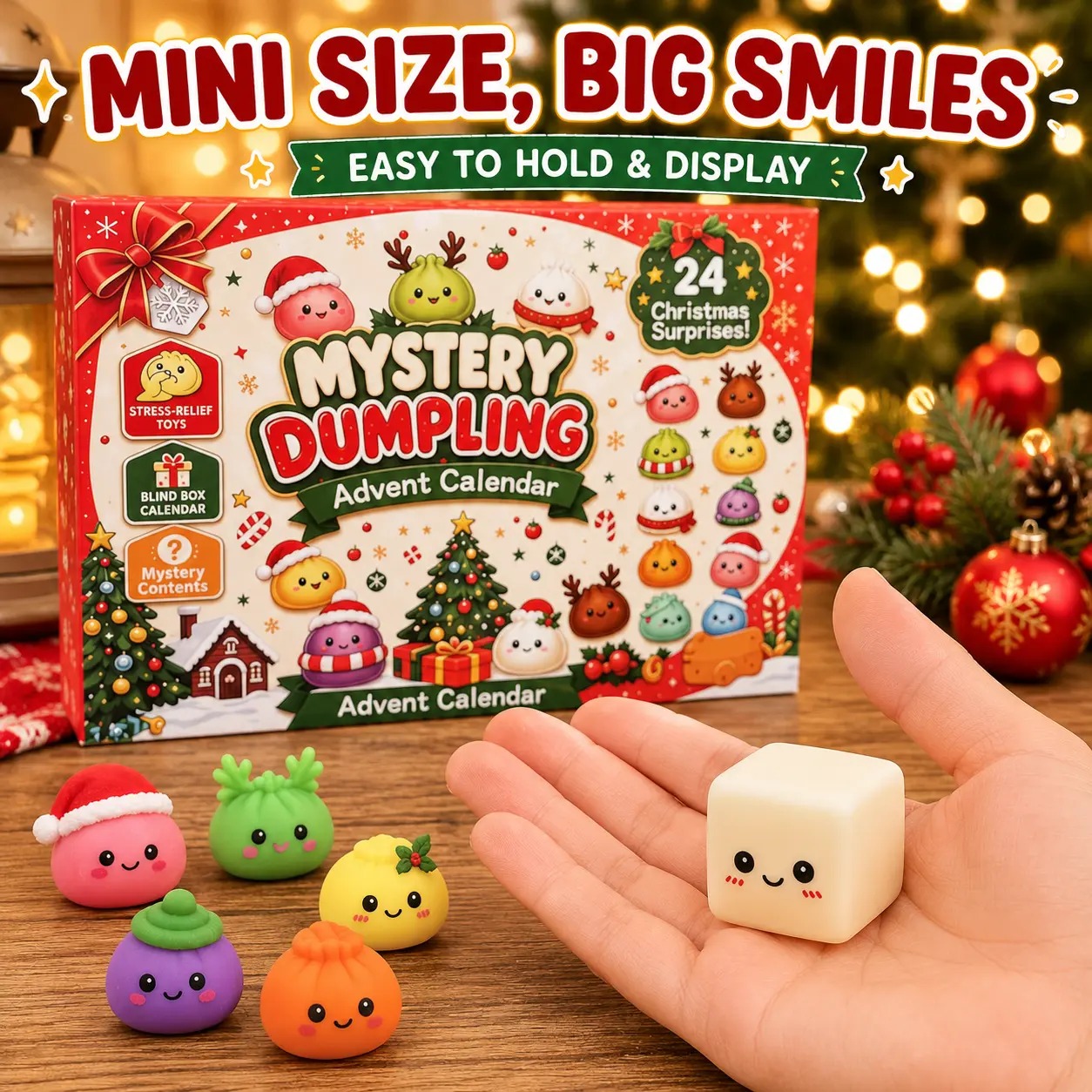 Christmas Mini Squishies Advent Calendar 2026, 24-Day Dumpling Squishy Toy Countdown Calendar with Glitter Squeeze Toys, Holiday Gift for Kids