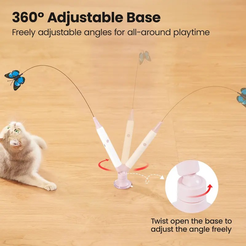 Butterfly Shape Spinning Cat Interactive Toy - Rechargeable Electric Touch-Activated, Detachable Wand, Elastic Wire (Resists Bending), 360° Spin (Mimics Flutter), Suction Cup, Auto Play & Handheld Modes for Indoor Cats