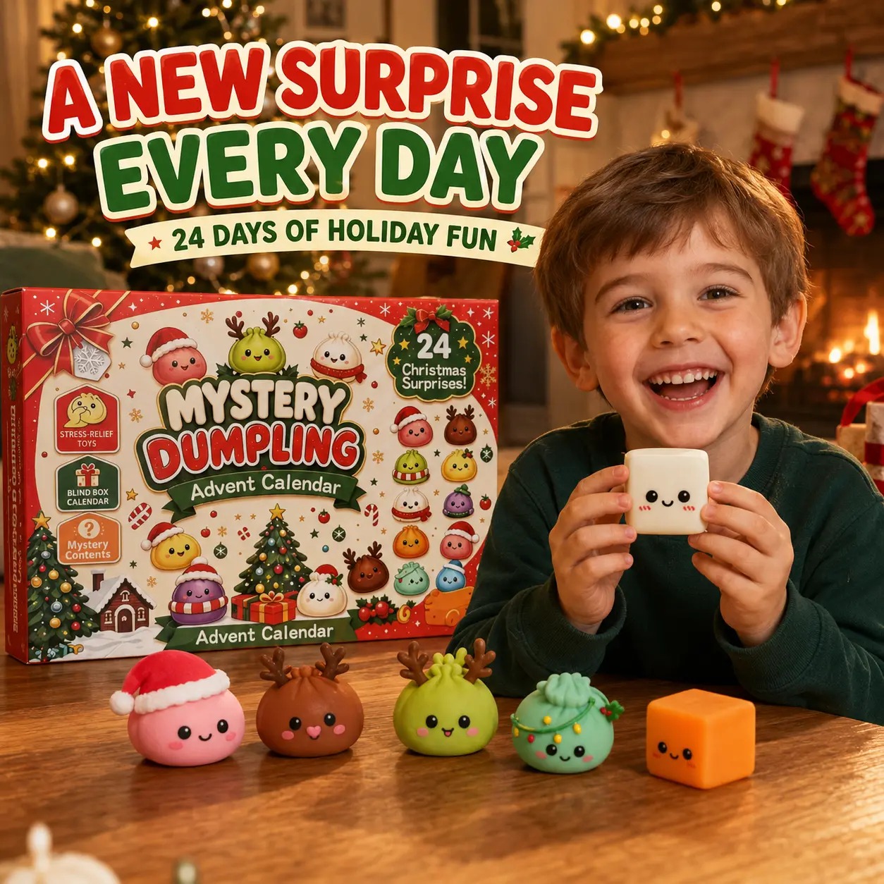 Christmas Mini Squishies Advent Calendar 2026, 24-Day Dumpling Squishy Toy Countdown Calendar with Glitter Squeeze Toys, Holiday Gift for Kids