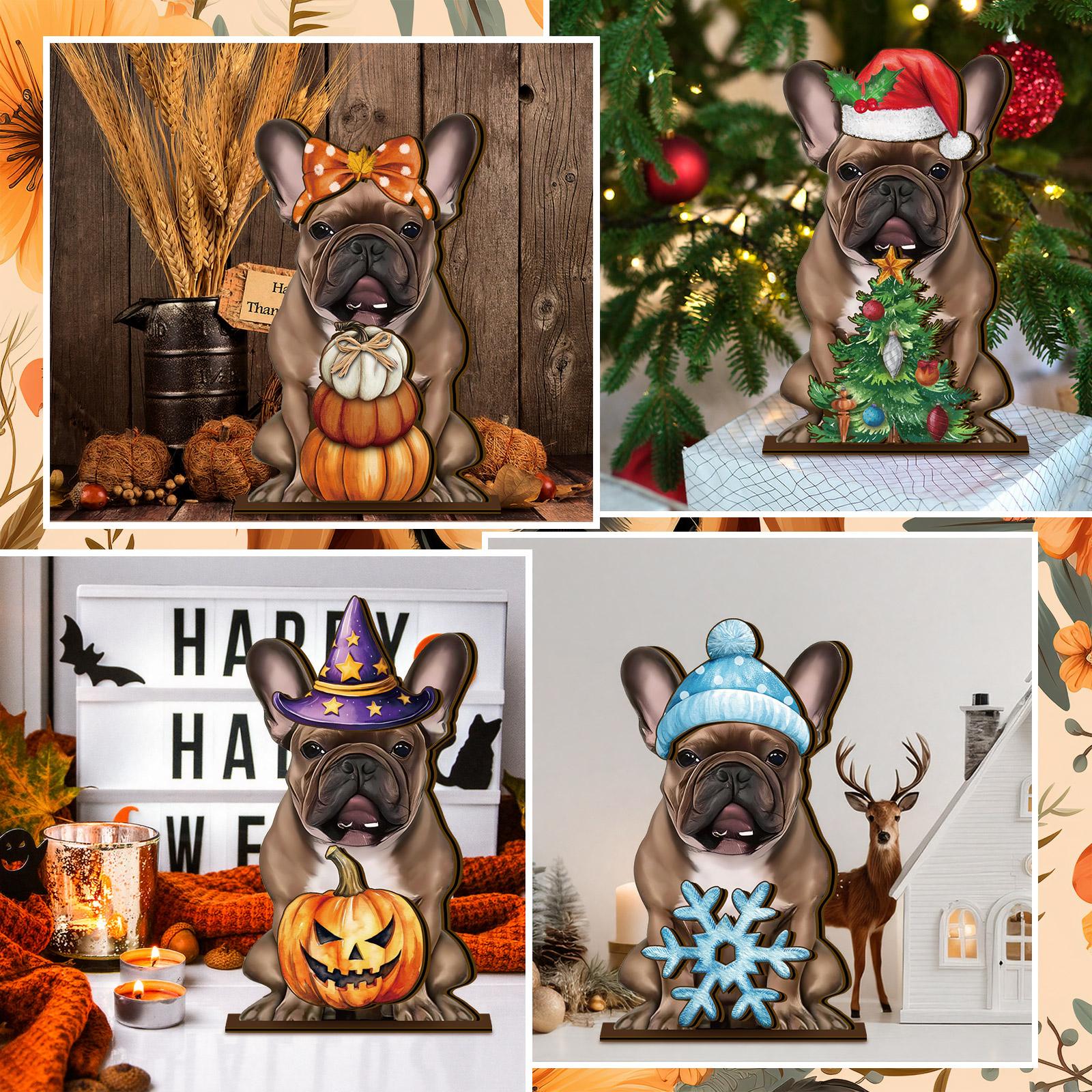 Gejoy Cat Sign Gift Halloween Decor Cat Ornaments Wooden Sign Cat Desk Decor Interchangeable Pet Decor with Magnet Detachable Hats for Summer Halloween Autumn Holiday Seasonal Birthday Party, Gift for Pet Owning Families and Cat Lovers