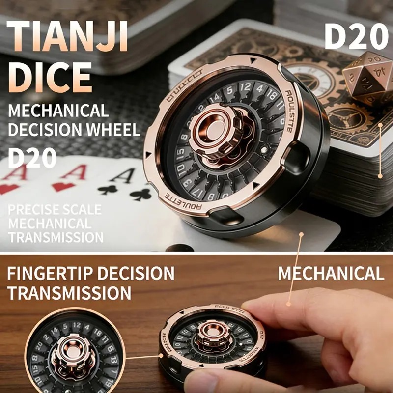 Single Piece D20 Lucky Wheel, Edc Metal Mechanical Finger Spinner Toy, Smooth Rotation Stress Relief, Portable Cool Accessory for Adults, Stress Relief Gadget