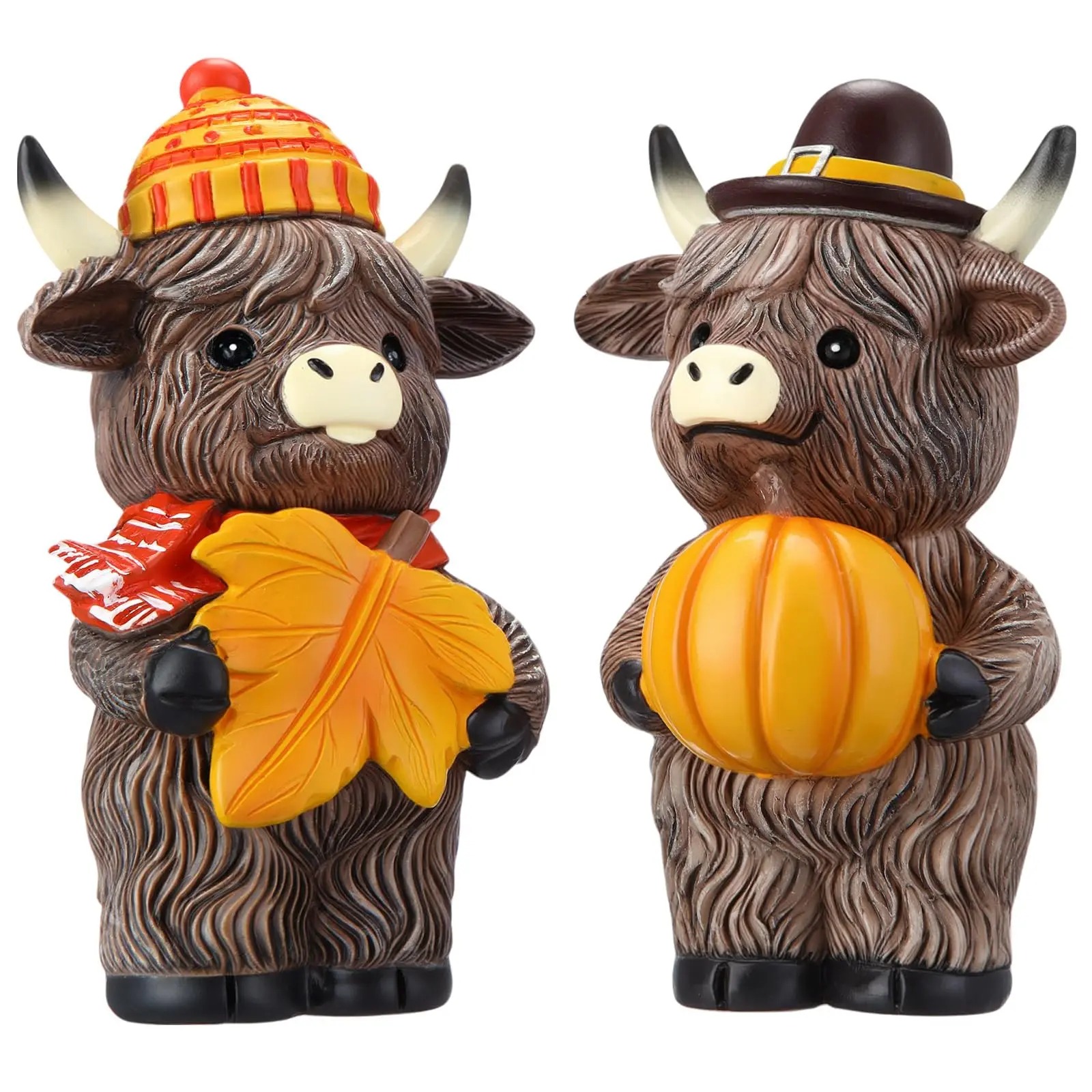 Halloween Highland Cow Statue Fall Cattle Figures 3D Highland Cattle Ornament Halloween Gift Christmas Gift Cute Decoration for Home, Halloween Party Season Decor, Housewarming Gift, Bathroom Decor, 2/3pcs