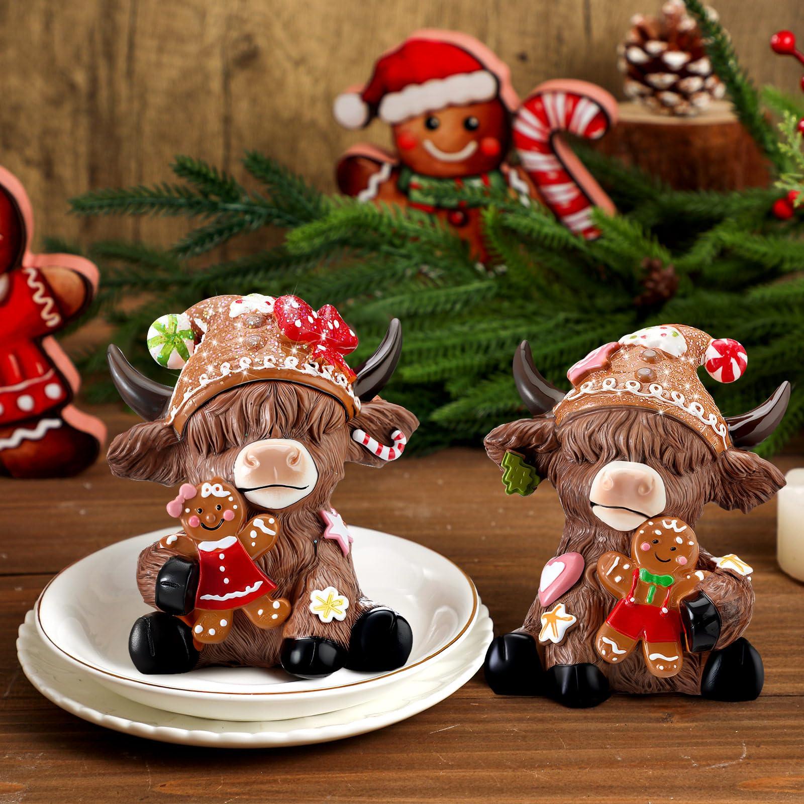 Gejoy Halloween Highland Cow Statue Fall Cattle Figures 3D Highland Cattle Ornament Halloween Gift Christmas Gift Cute Decoration for Home, Halloween Party Season Decor, Housewarming Gift, Bathroom Decor, 2/3pcs