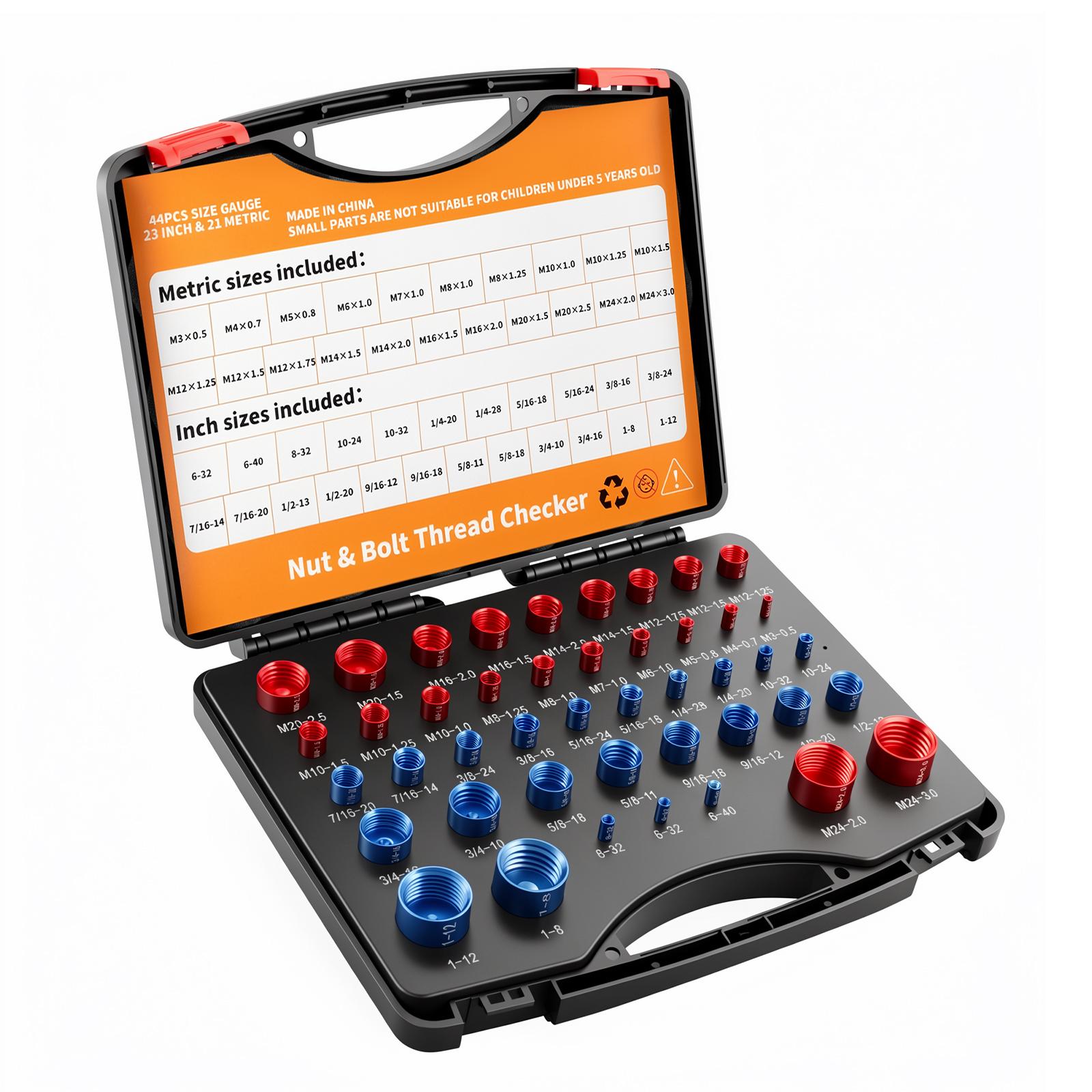 GJANSH 26/44PCS Nut and Bolt Thread Checker - Comprehensive Bolt Size and Thread Gauge Tool, Inch & Metric Sizes, with Handy Tool Box, Excellent for Home Garages and Car Repairs, Snapfixmate, GJANSH 26/44PCS Nut and Bolt Thread Checker - Comprehensive Bolt Size and Thread Gauge Tool, Inch & Metric Sizes, with Handy Tool Box, Excellent for Home Garages and Car Repairs, Snapfixmate,