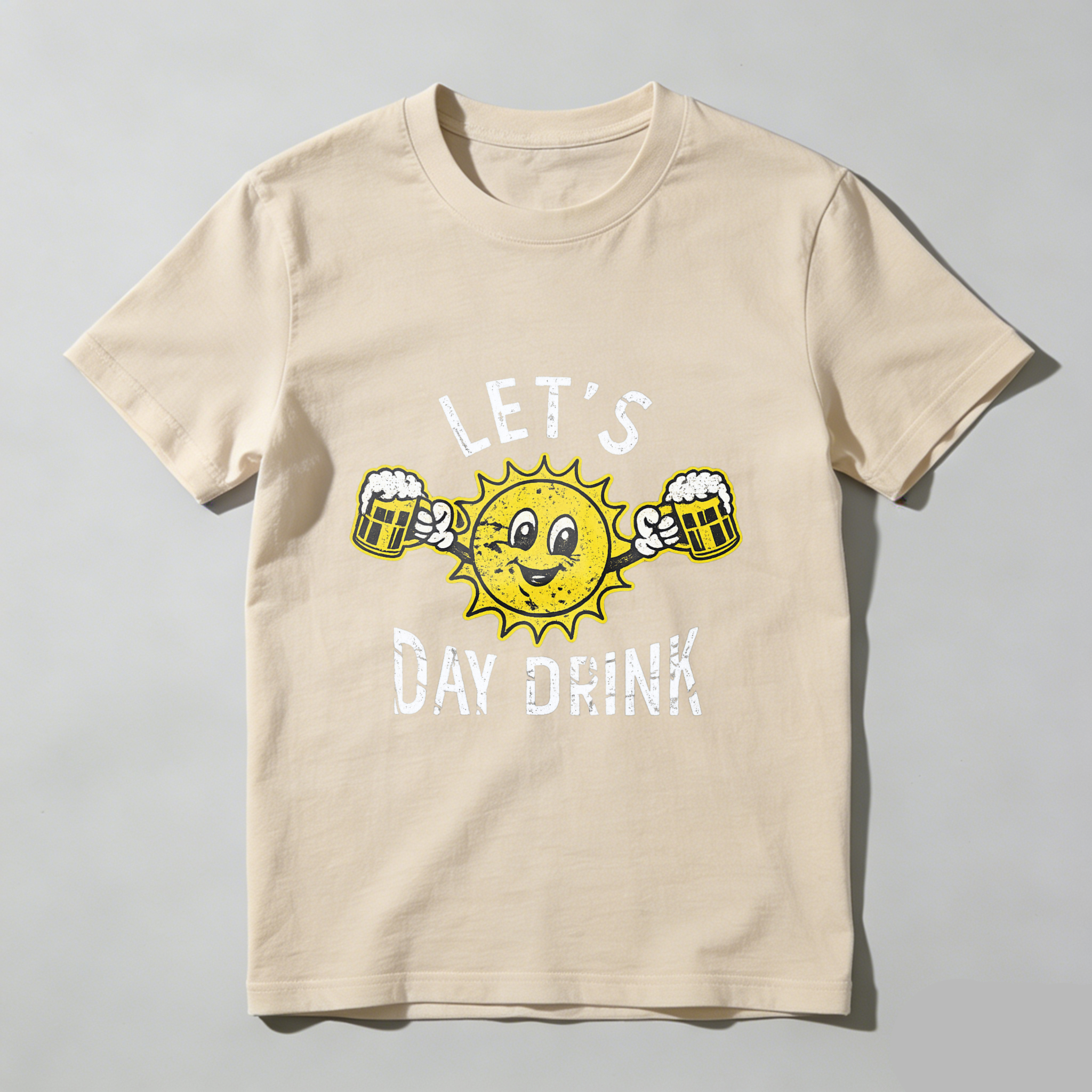 Mens Lets Day Drink T Shirt Funny Drunken Sunny Booze Drinking Tee for Guys Mens Funny T Shirts Cool Vintage Fashion T-Shirt Gift Classic Menswear