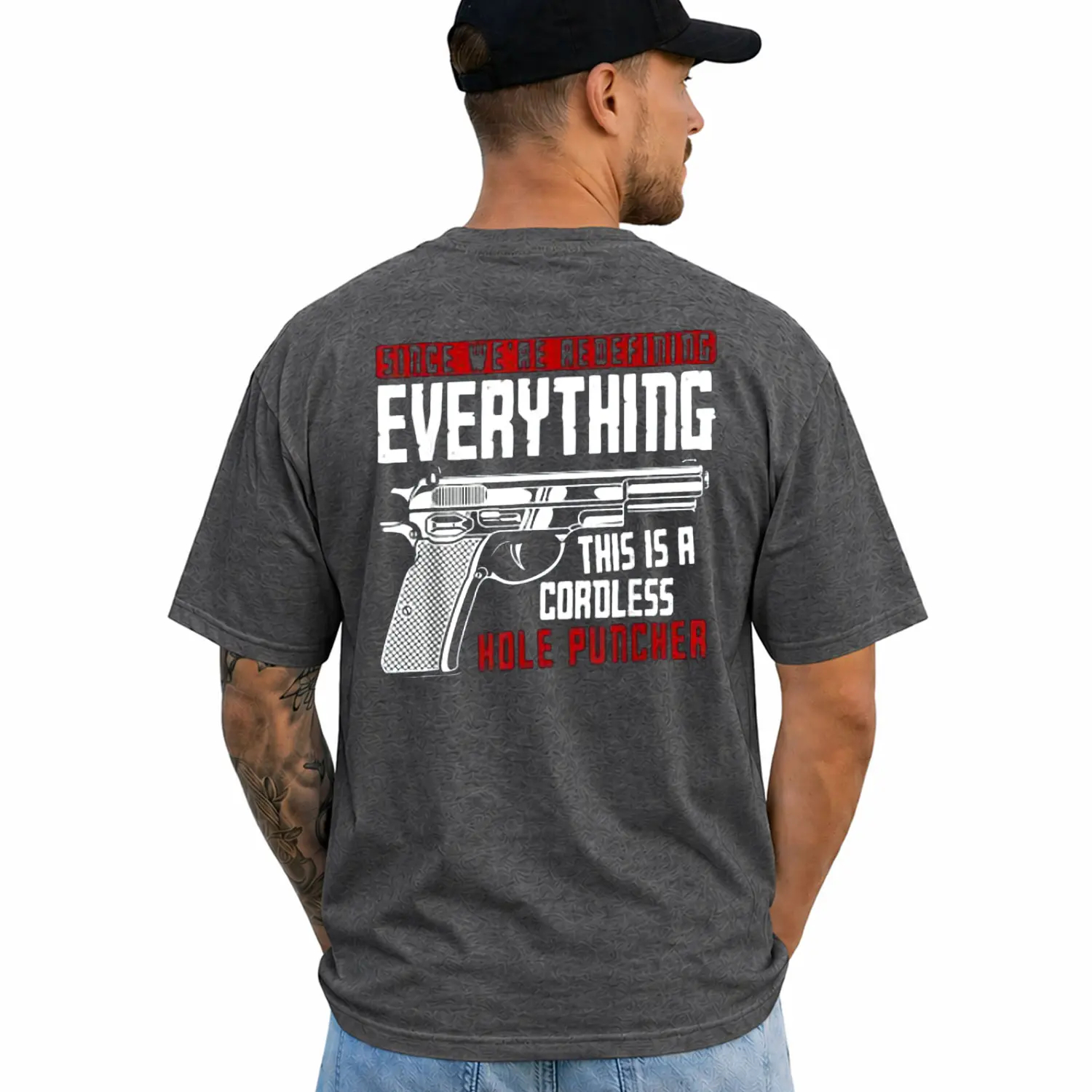 Funny Cordless Hole Puncher Humor Gun Graphic T‑Shirt