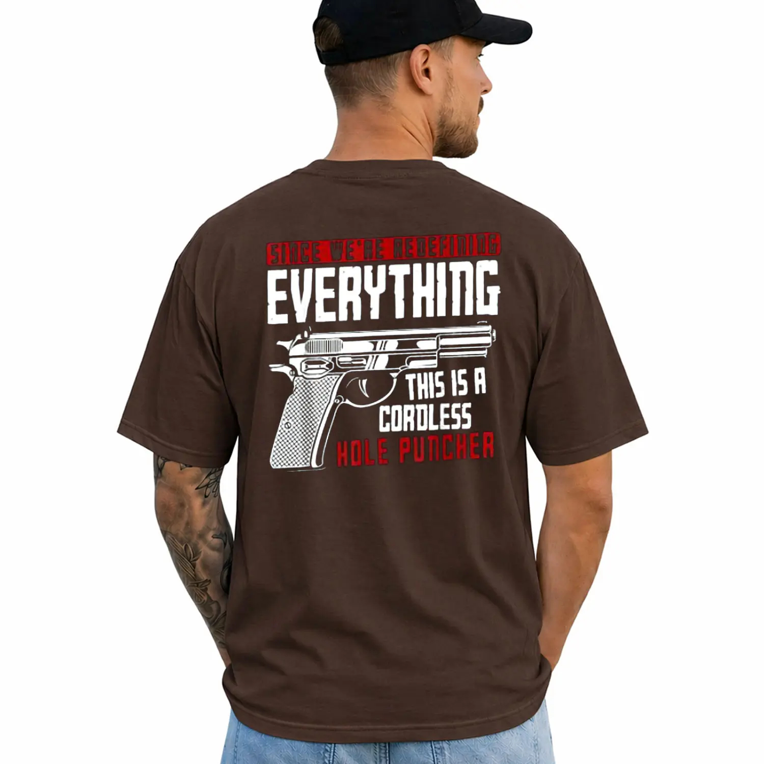 Funny Cordless Hole Puncher Humor Gun Graphic T‑Shirt