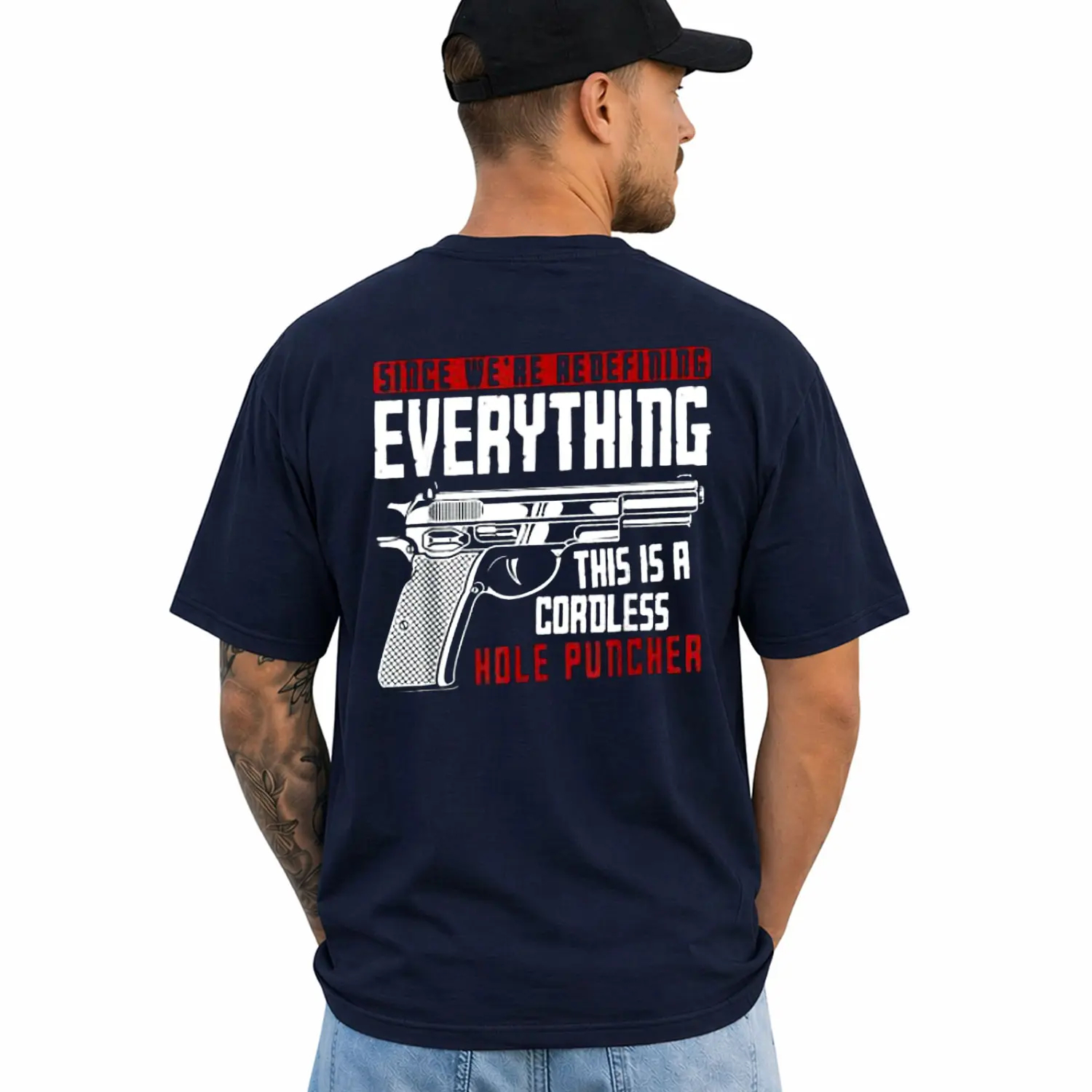 Funny Cordless Hole Puncher Humor Gun Graphic T‑Shirt