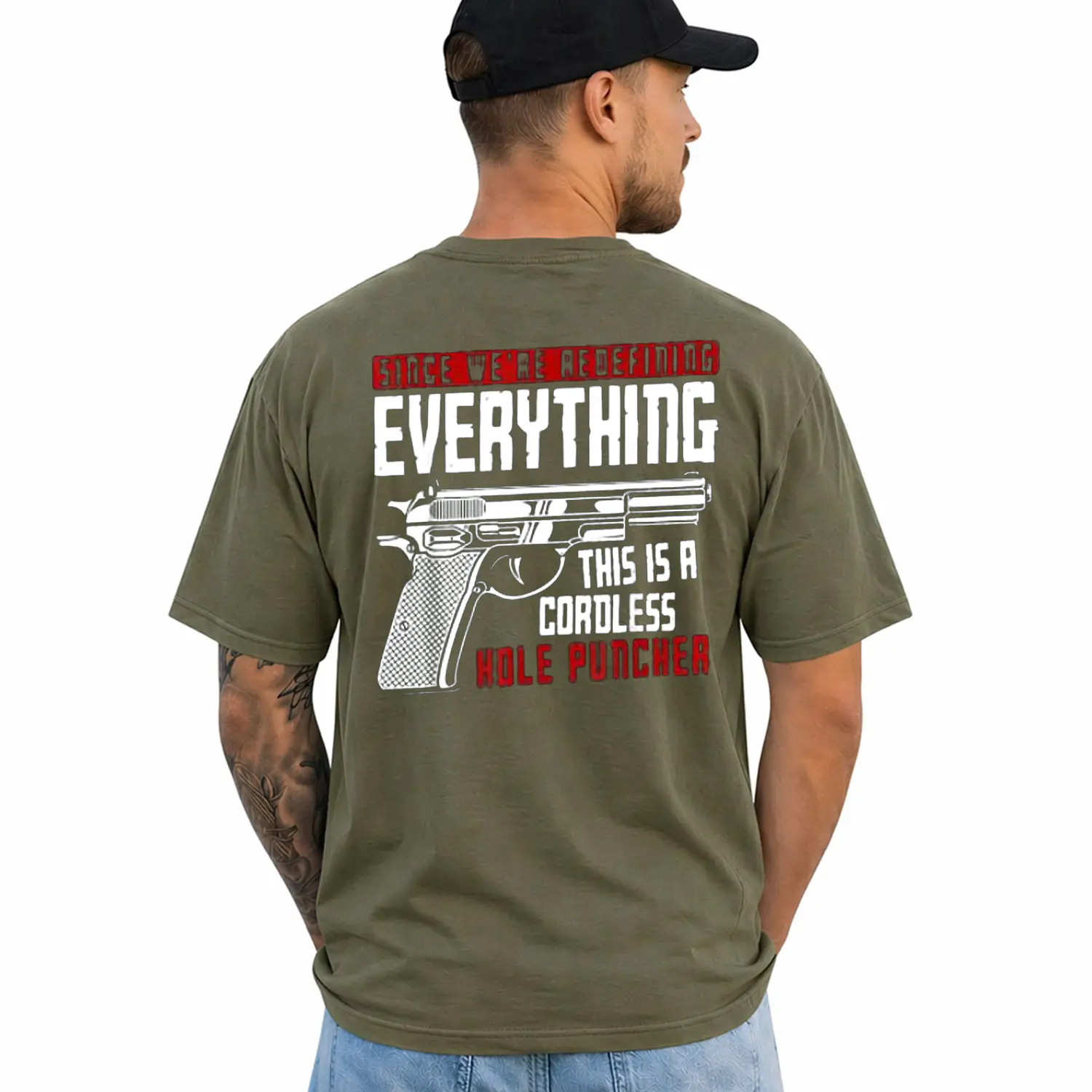 Funny Cordless Hole Puncher Humor Gun Graphic T‑Shirt