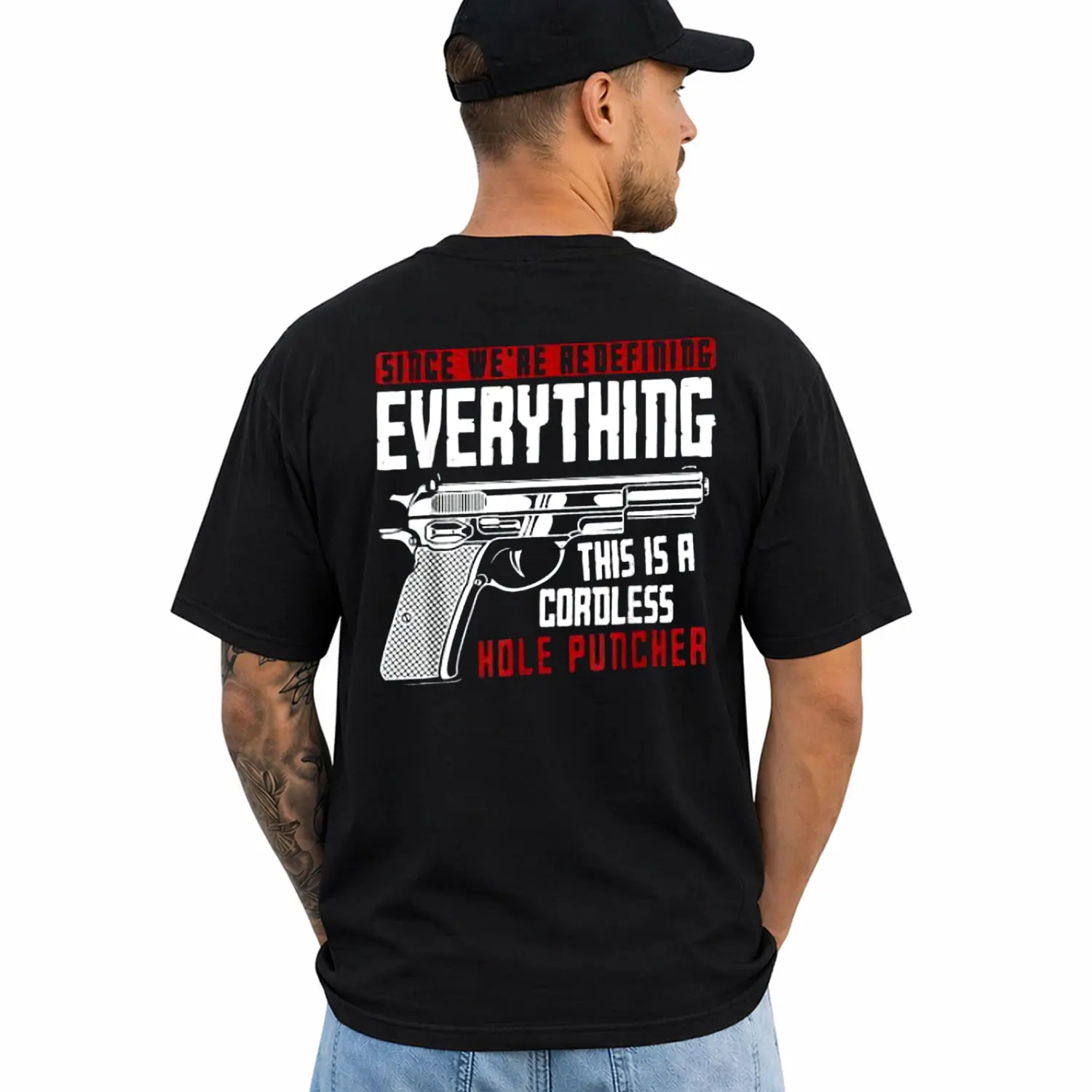 Funny Cordless Hole Puncher Humor Gun Graphic T‑Shirt