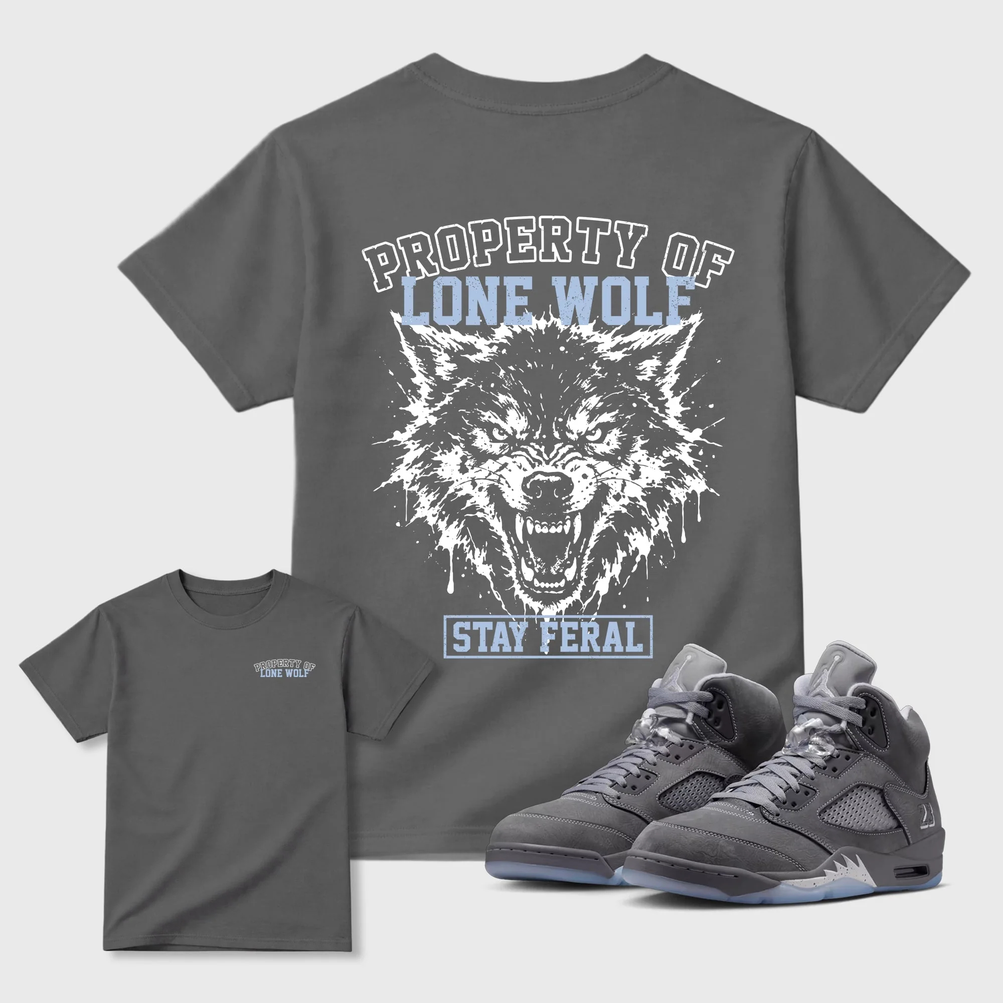 Property of Lone Wolf TEEWAVO Sneaker Tees - Air Jordan 5 Wolf Grey