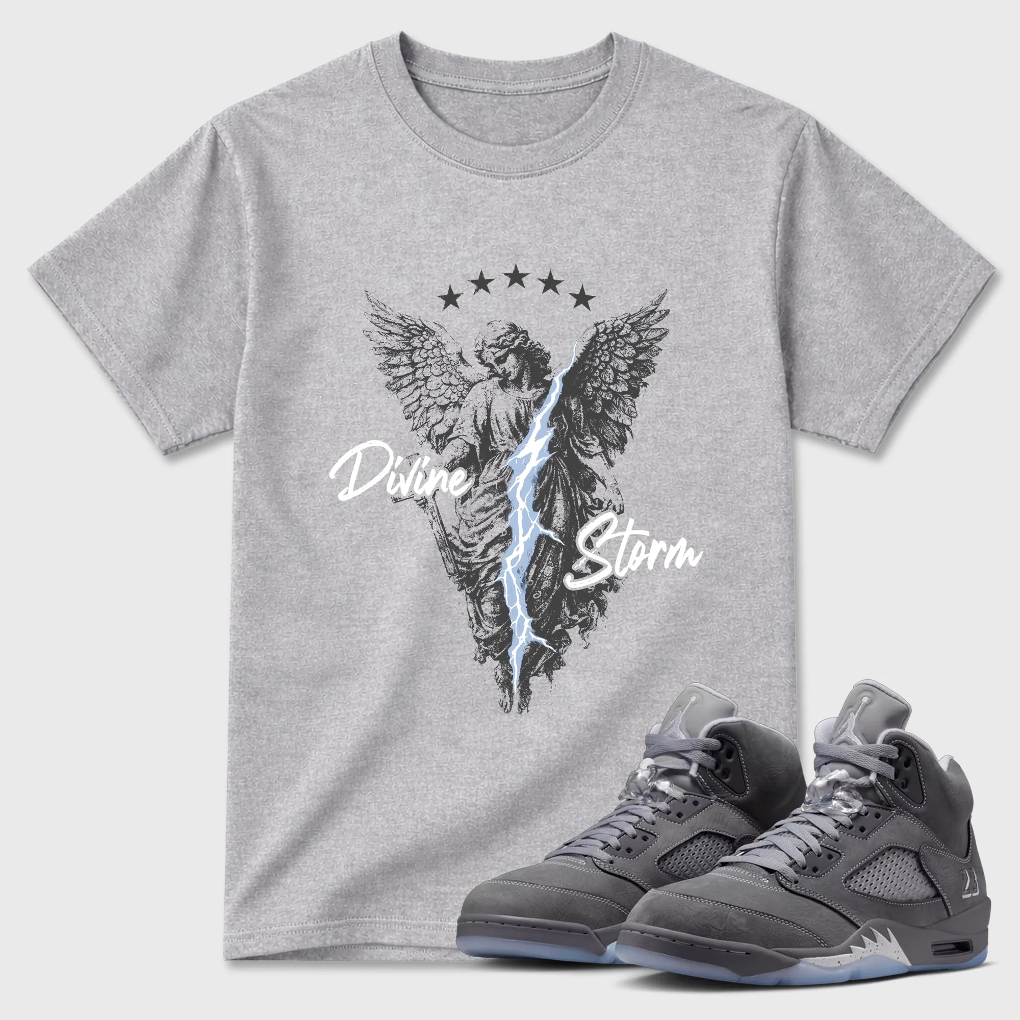 Divine Storm TEEWAVO Sneaker Tees - Air Jordan 5 Wolf Grey