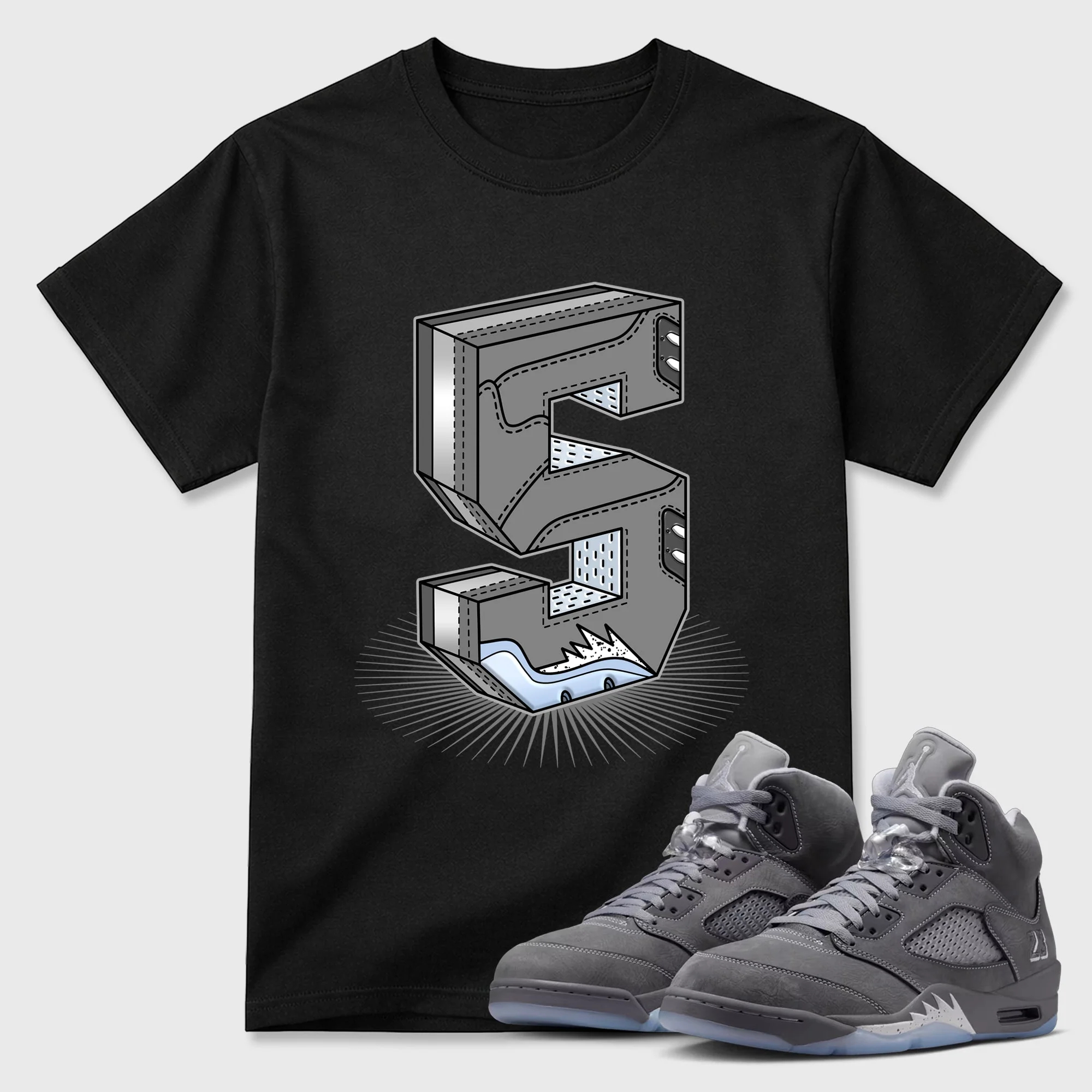 Number Statue TEEWAVO Sneaker Tees - Air Jordan 5 Wolf Grey
