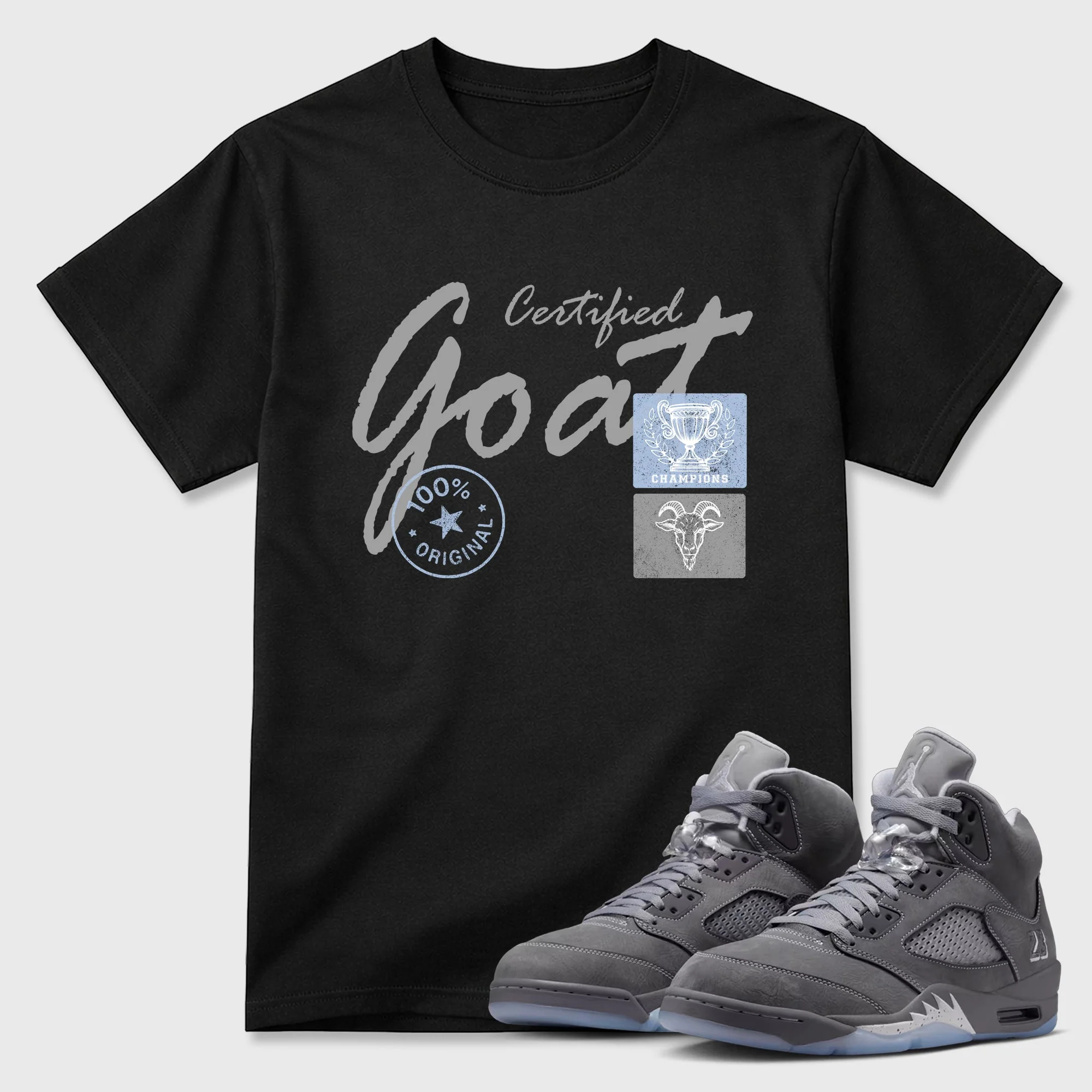 Certified Goat TEEWAVO Sneaker Tees - Air Jordan 5 Wolf Grey