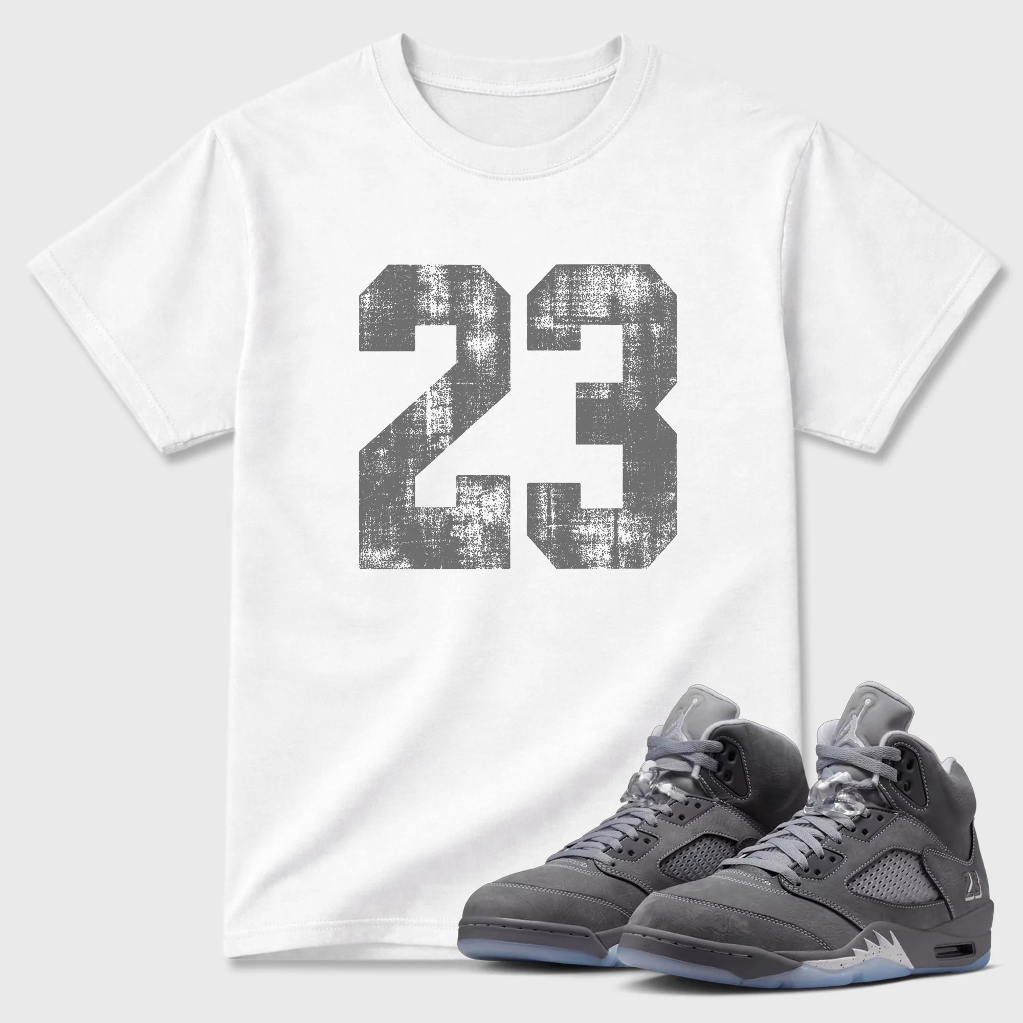 No.23 TEEWAVO Sneaker Tees - Air Jordan 5 Wolf Grey