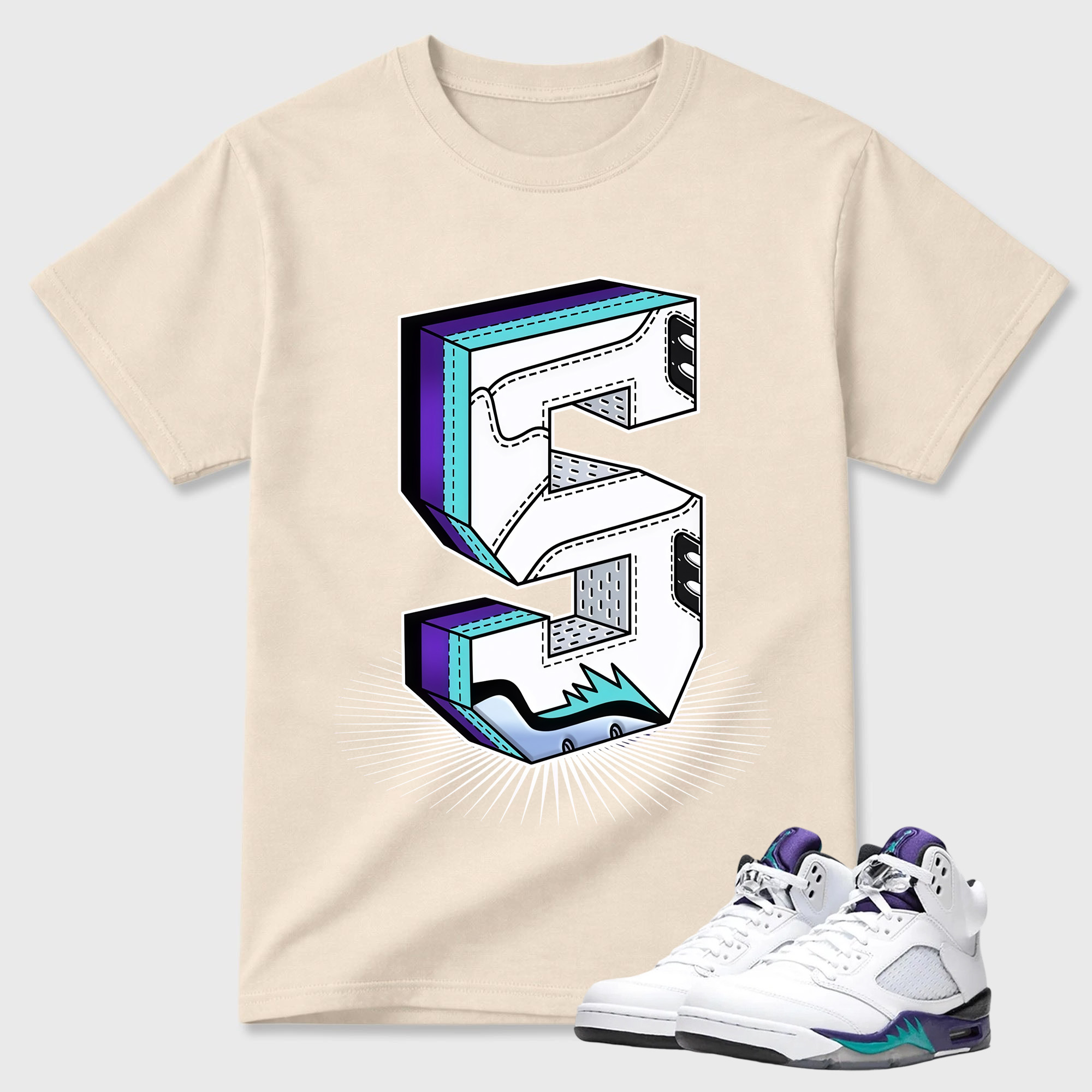 Cartoon Hands Sneaker Tees - Air Jordan 5 Grape