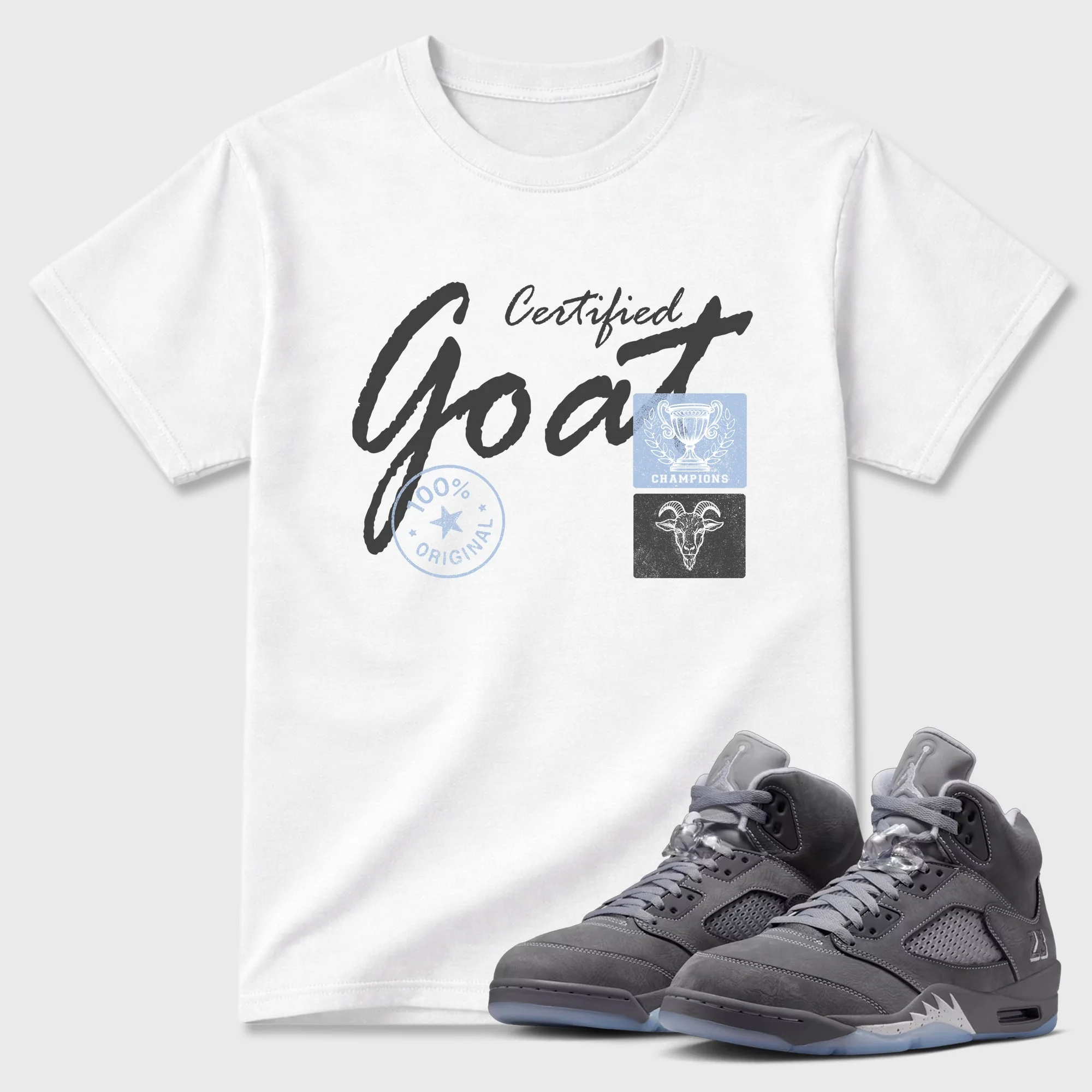 Certified Goat TEEWAVO Sneaker Tees - Air Jordan 5 Wolf Grey