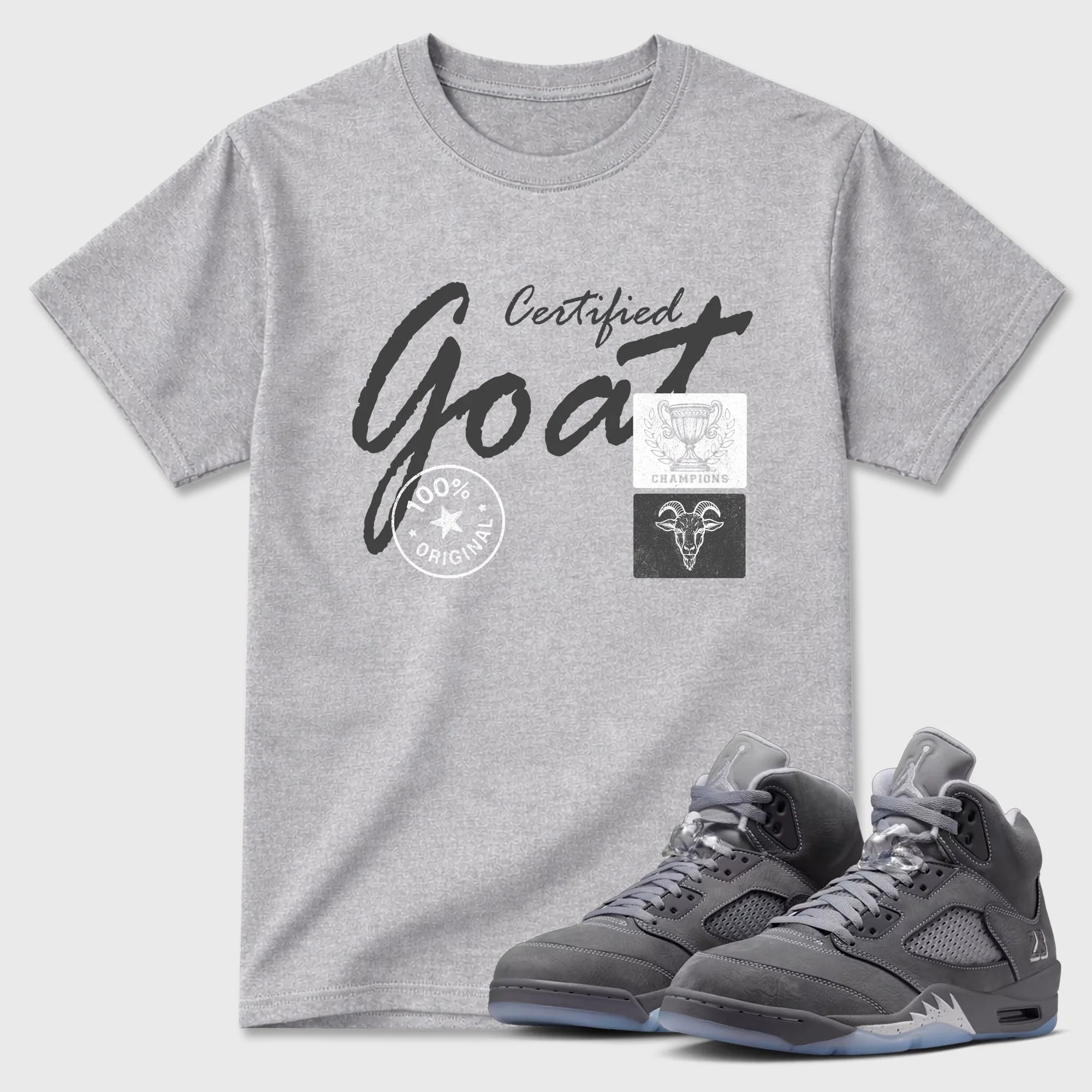 Certified Goat TEEWAVO Sneaker Tees - Air Jordan 5 Wolf Grey