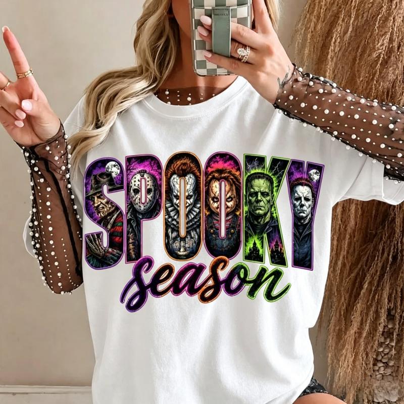  Halloween Shirt, Retro Scary Movie Graphic Tee, Vintage Horror Character T-Shirt