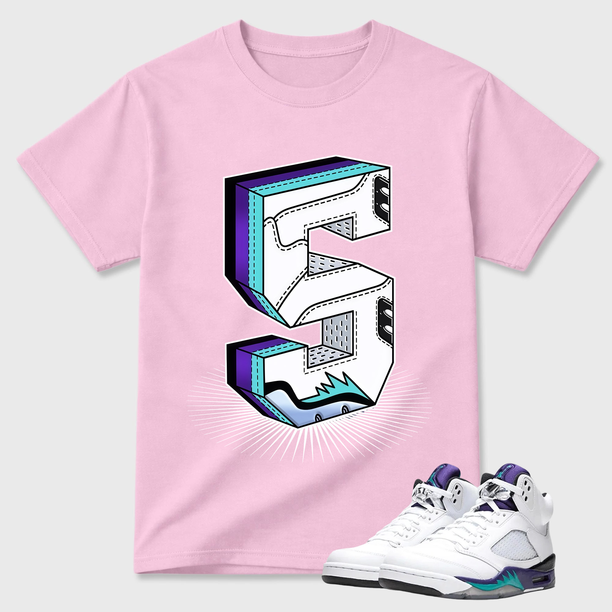 Cartoon Hands Sneaker Tees - Air Jordan 5 Grape