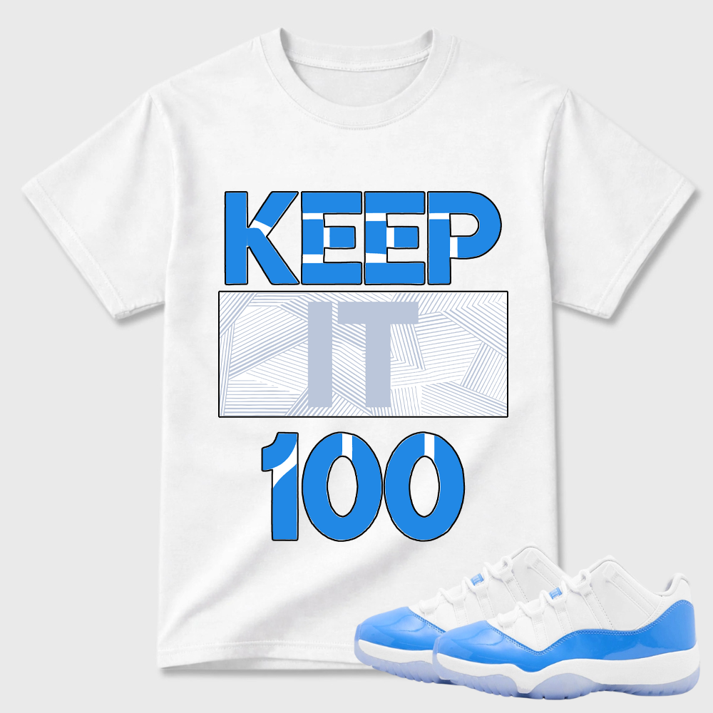 "Keep It 100" Blue Geometric Pattern Air Jordan 11 Pairing Tee