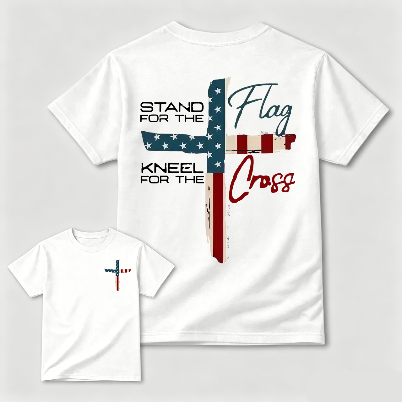 Patriotic Christian Faith T-Shirt – Stand for Flag Kneel for Cross Religious Shirt