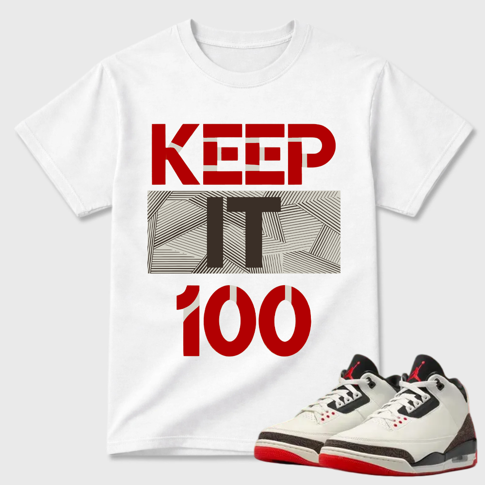 "Keep It 100" Blue Geometric Pattern Air Jordan 3 Pairing Tee