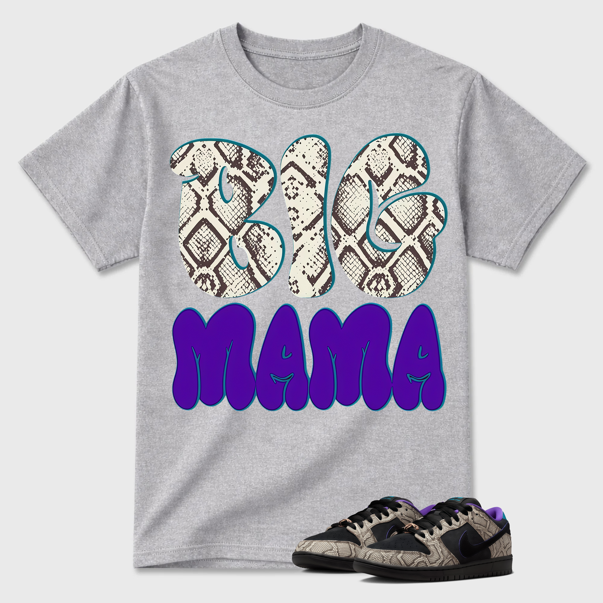 "BIG MAMA" Snake Print Bubble Letters Dunk Matching Tee