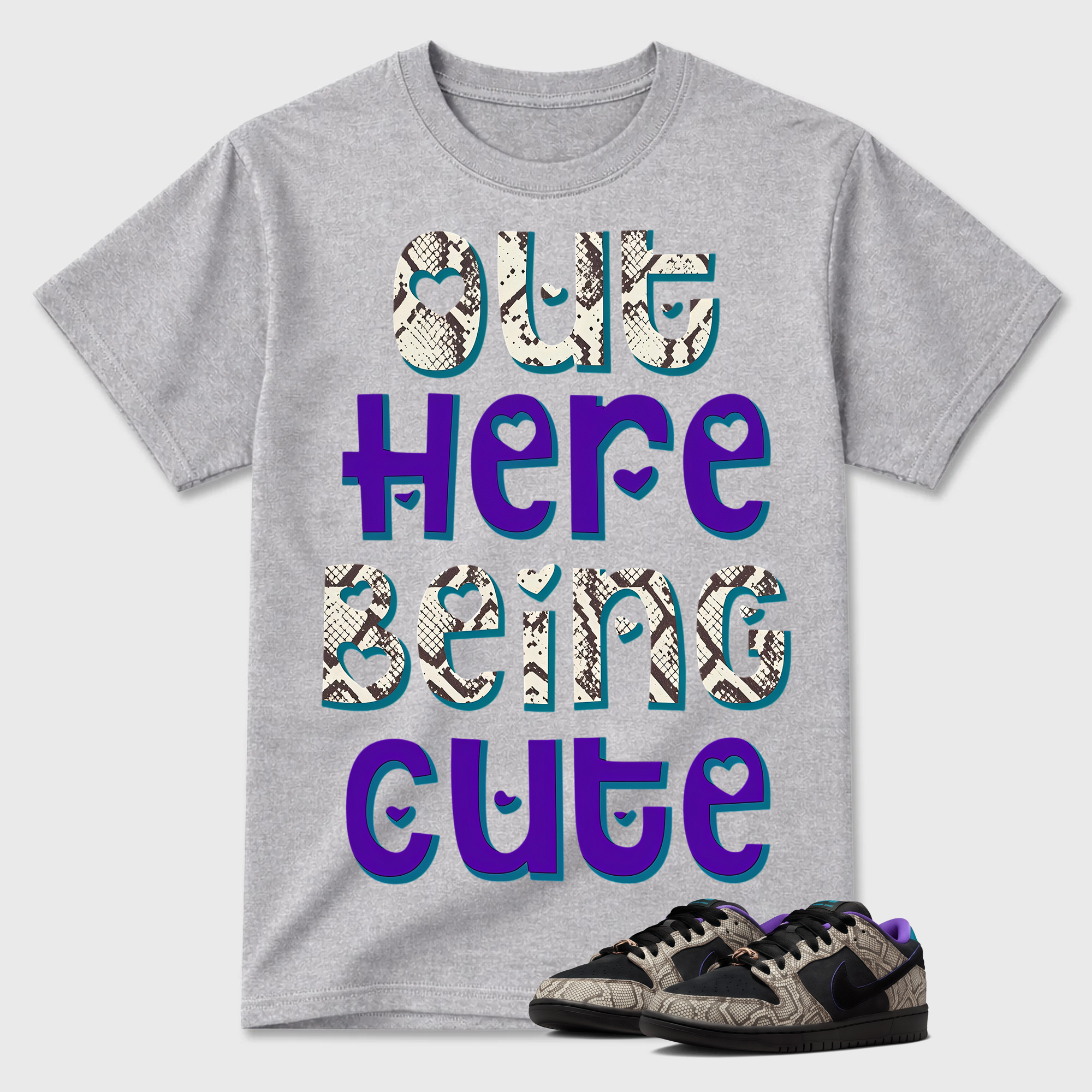 "Out Here Being Cute" Snake Print Hearts Dunk Shirt