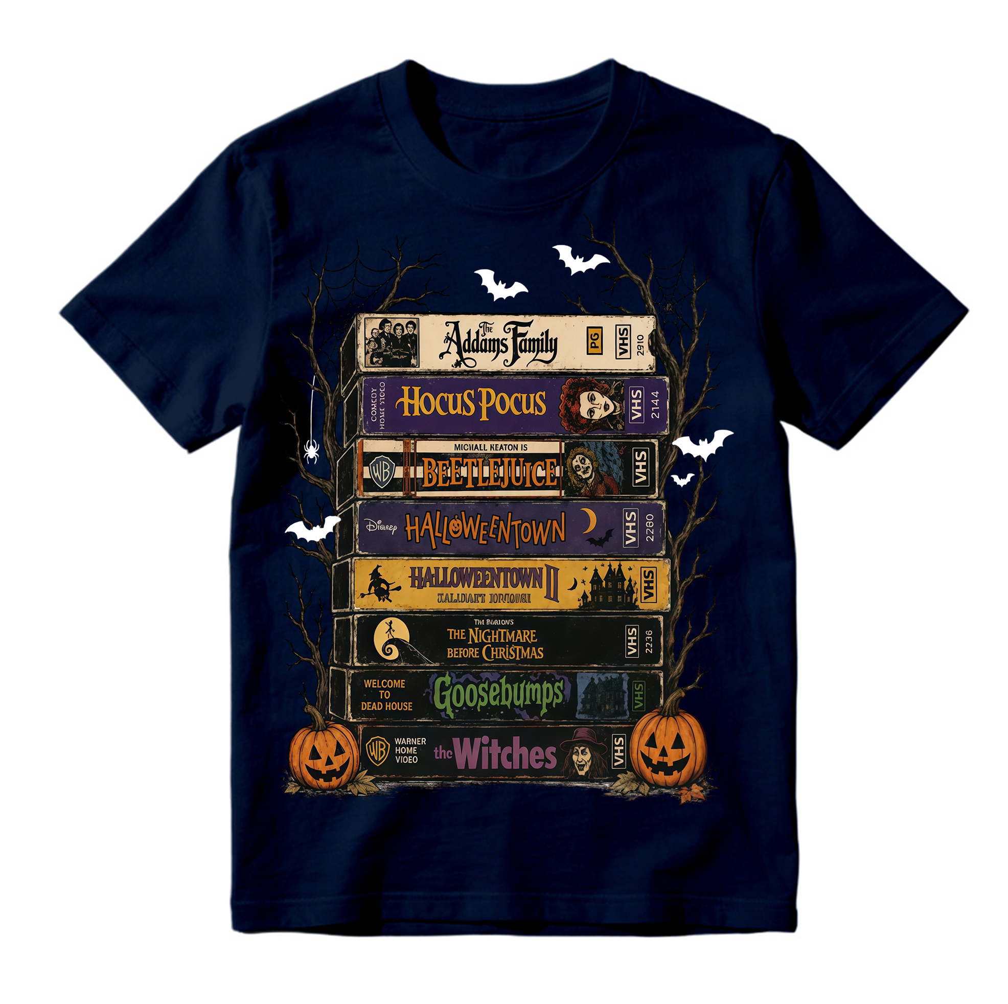 Retro Halloween VHS Tape Stack T Shirt Spooky Nostalgic Movie Graphic Tee