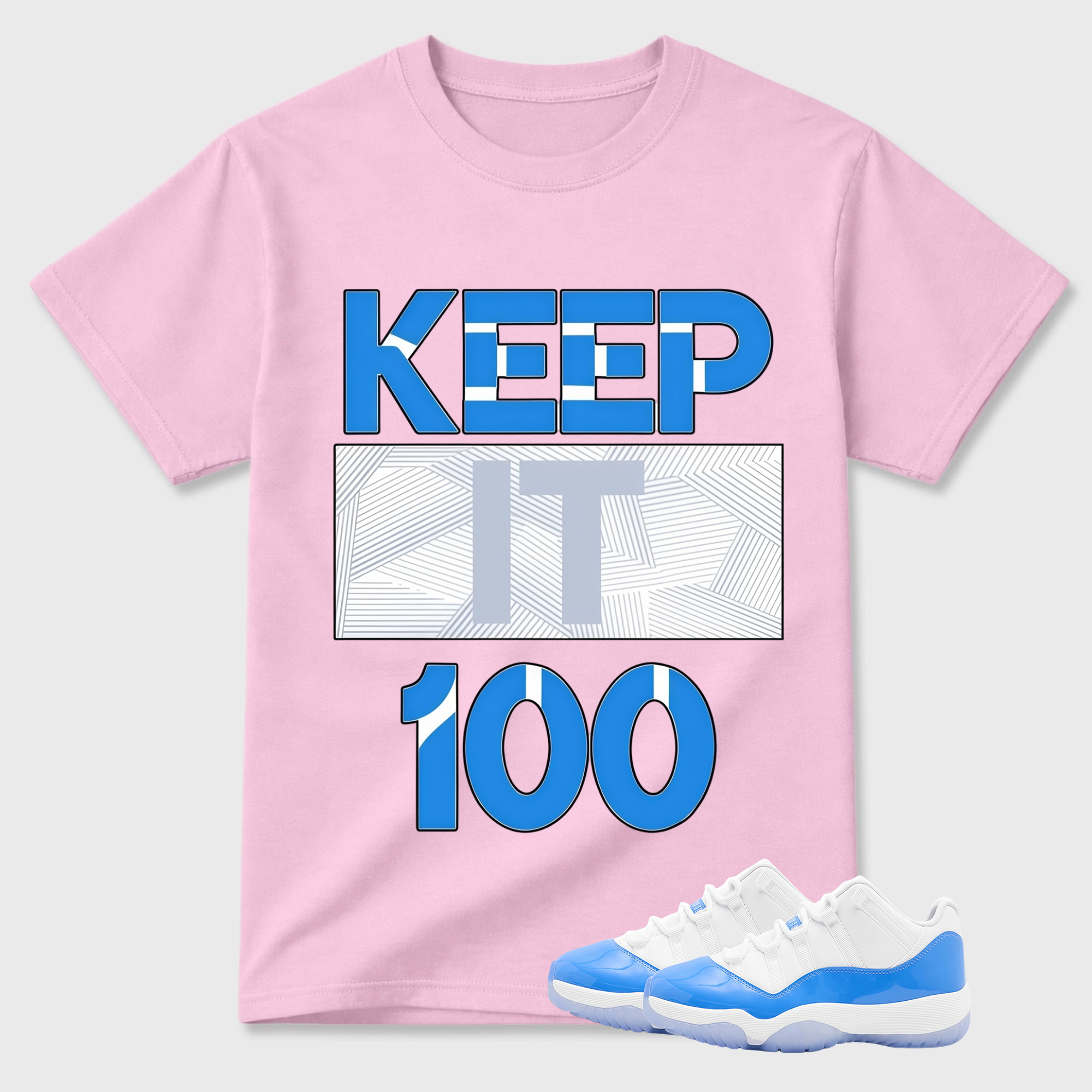 "Keep It 100" Blue Geometric Pattern Air Jordan 11 Pairing Tee