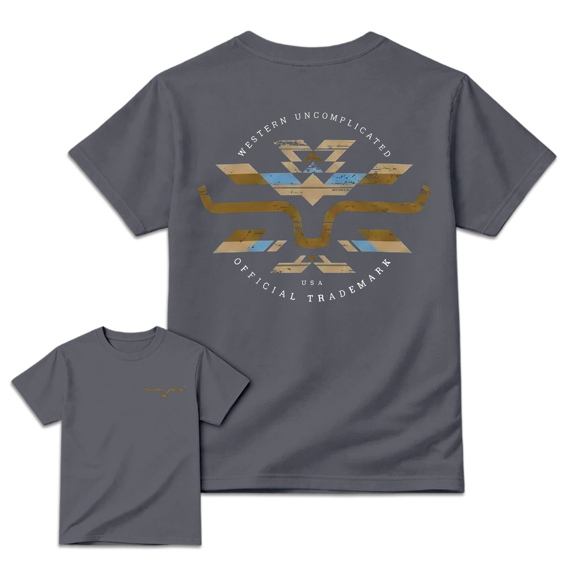 Vintage Western Longhorn Tribal Print Double Sided Graphic T‑Shirt