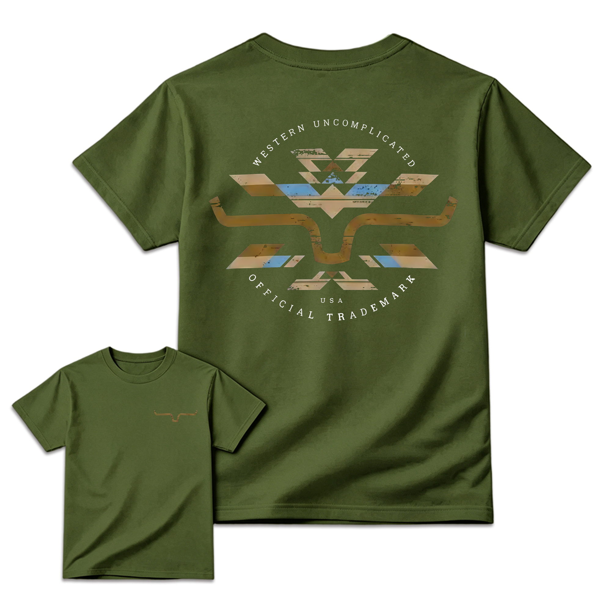 Vintage Western Longhorn Tribal Print Double Sided Graphic T‑Shirt