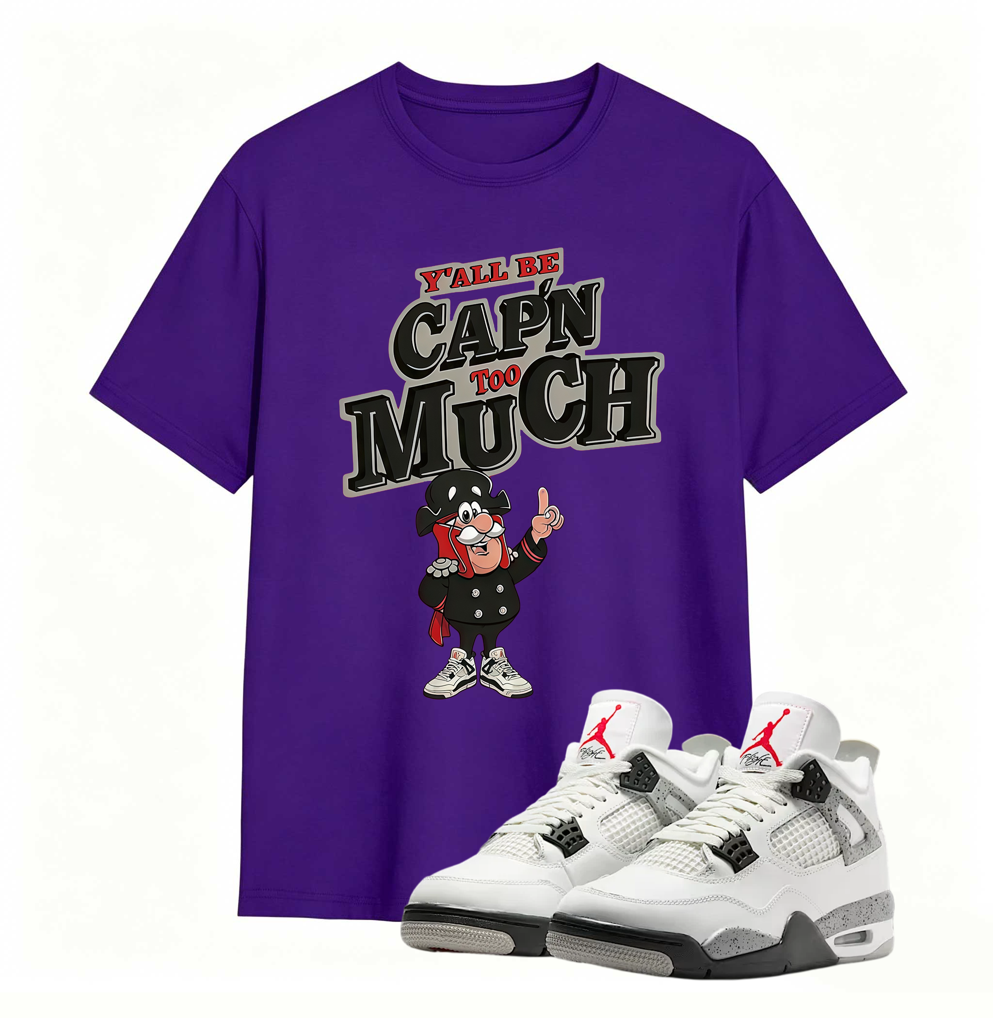 AJ 4 Retro White Cement Cap'n Too Much Sneaker T Shirt