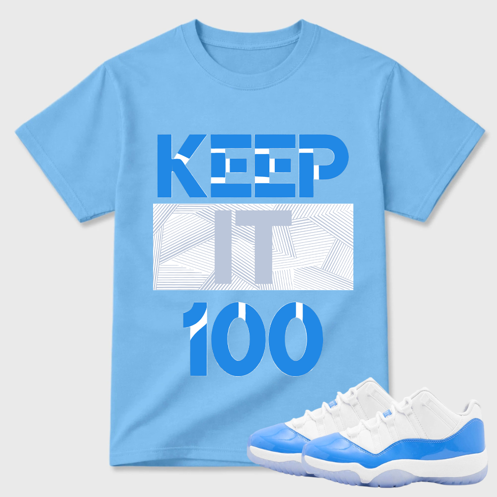 "Keep It 100" Blue Geometric Pattern Air Jordan 11 Pairing Tee