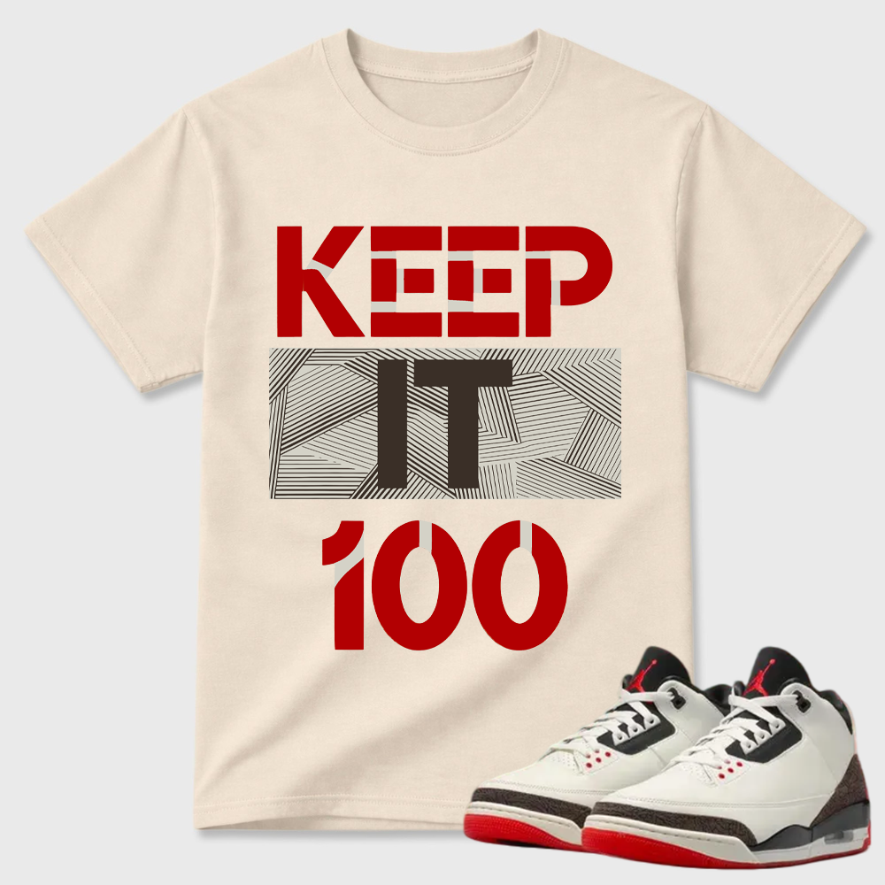 "Keep It 100" Blue Geometric Pattern Air Jordan 3 Pairing Tee