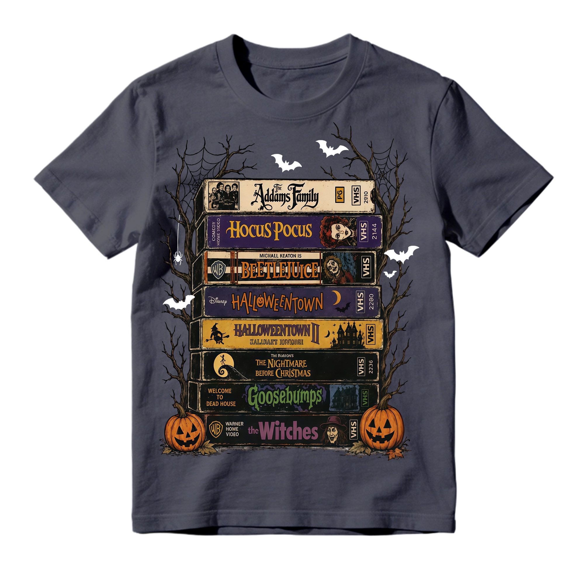 Retro Halloween VHS Tape Stack T Shirt Spooky Nostalgic Movie Graphic Tee