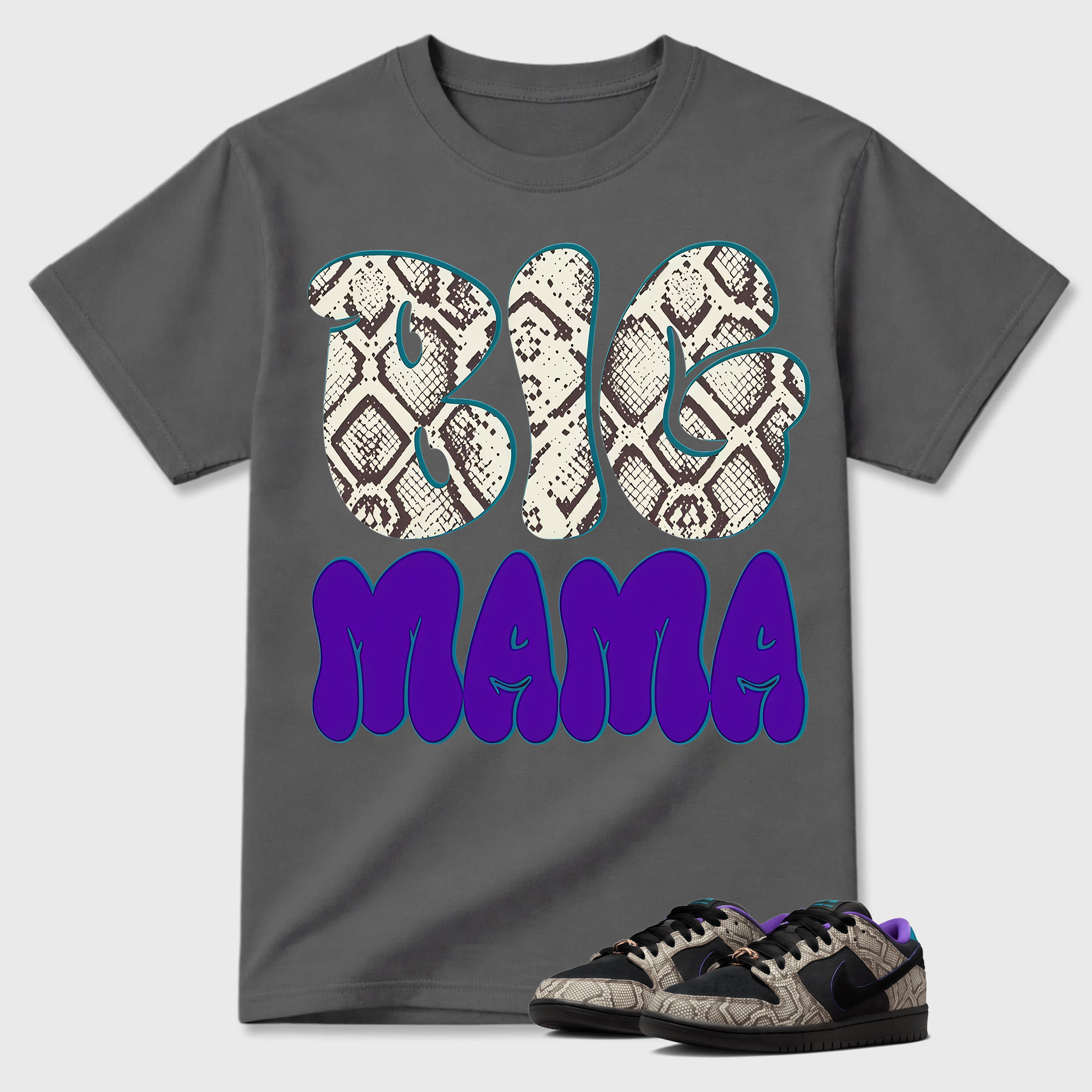 "BIG MAMA" Snake Print Bubble Letters Dunk Matching Tee
