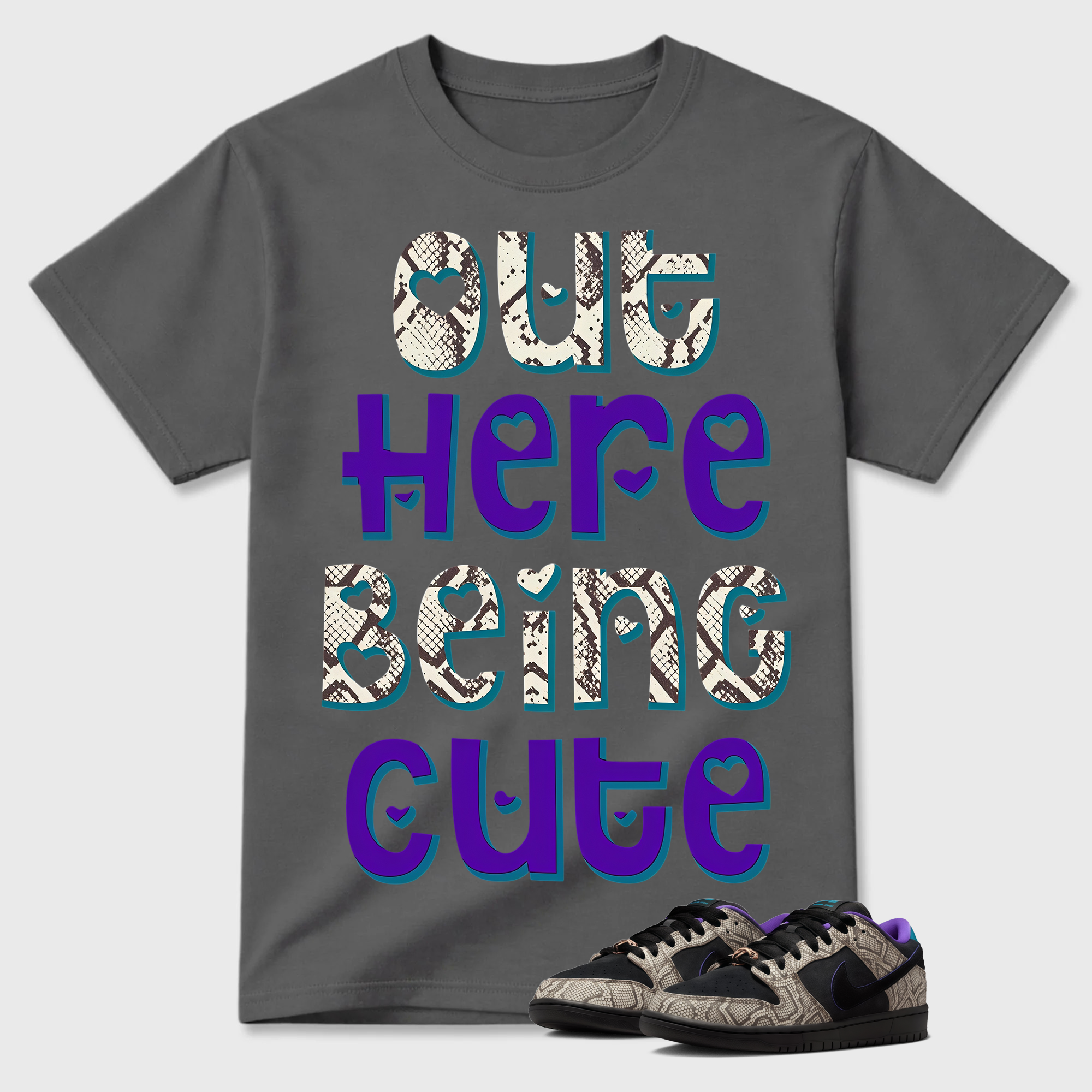 "Out Here Being Cute" Snake Print Hearts Dunk Shirt