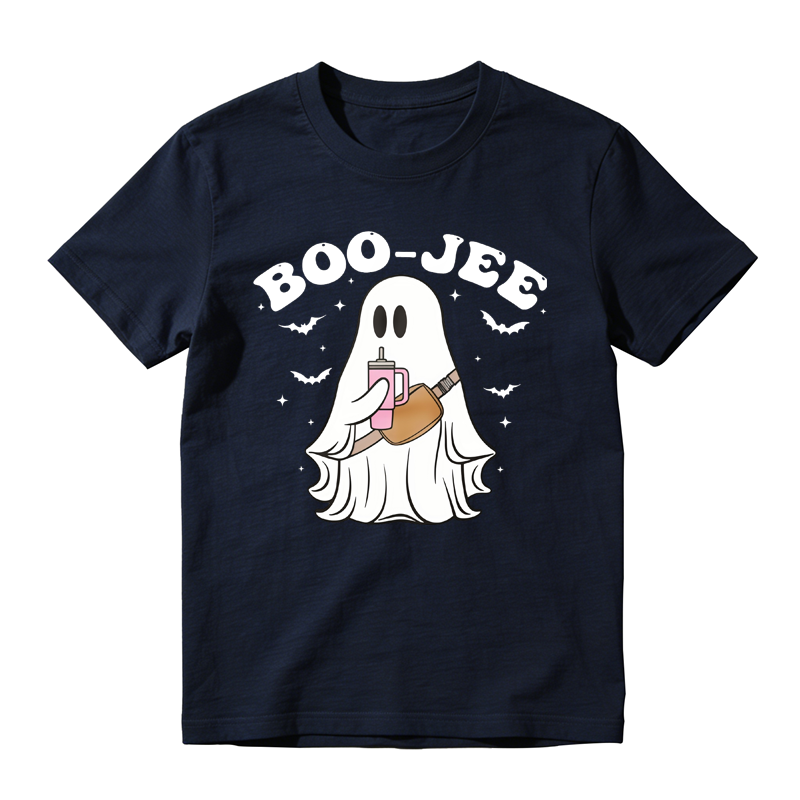 Cute Ghost Holding Bubble Tea Boo Jee Halloween Graphic T-shirt
