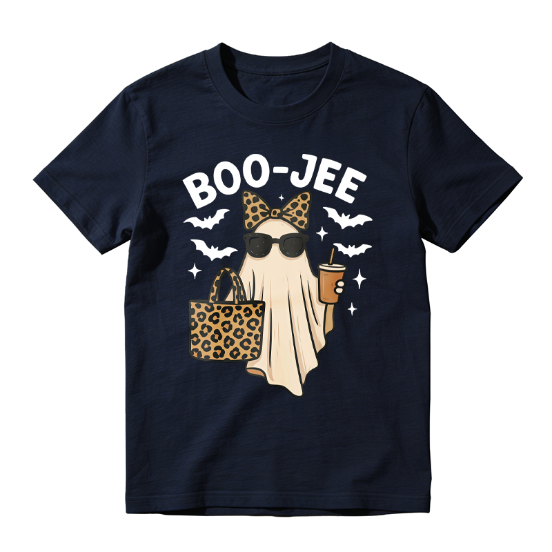Boo Jee Leopard Print Ghost With Sunglasses And Coffee Cup Halloween Funny T-shirt