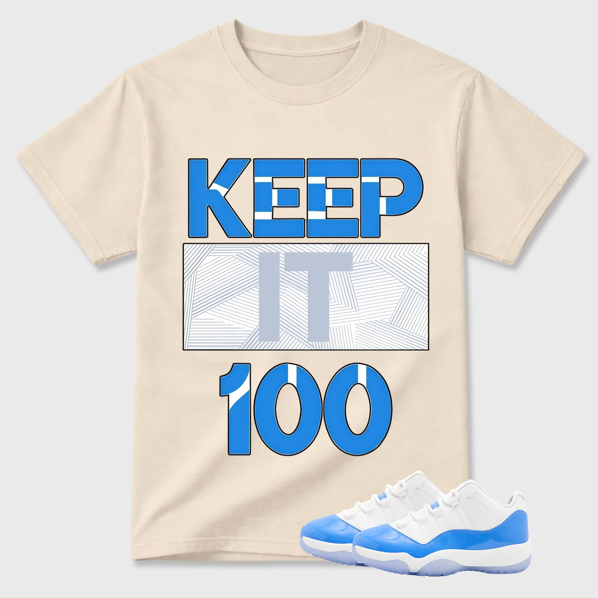 "Keep It 100" Blue Geometric Pattern Air Jordan 11 Pairing Tee